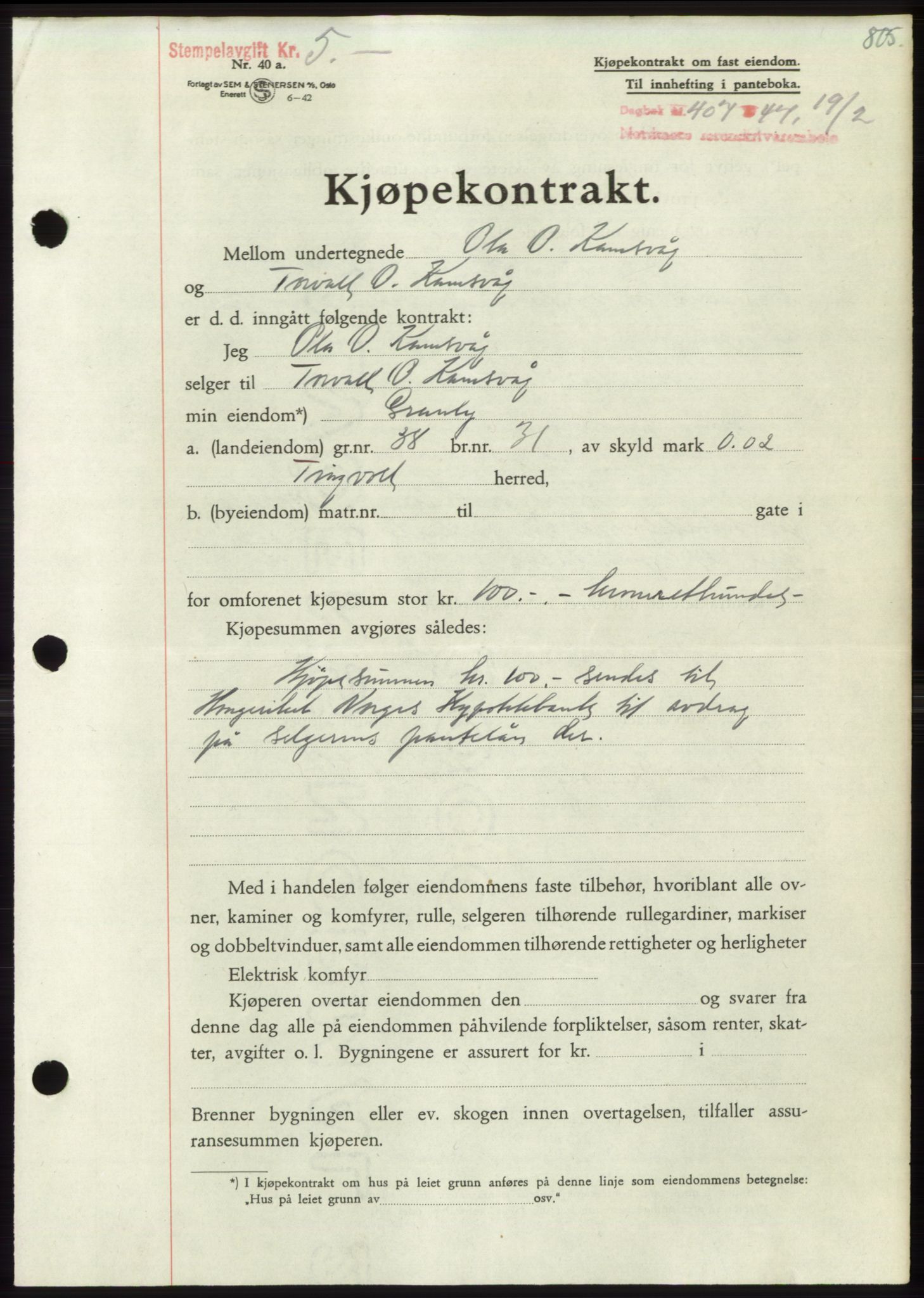 Nordmøre sorenskriveri, AV/SAT-A-4132/1/2/2Ca: Mortgage book no. B95, 1946-1947, Diary no: : 407/1947