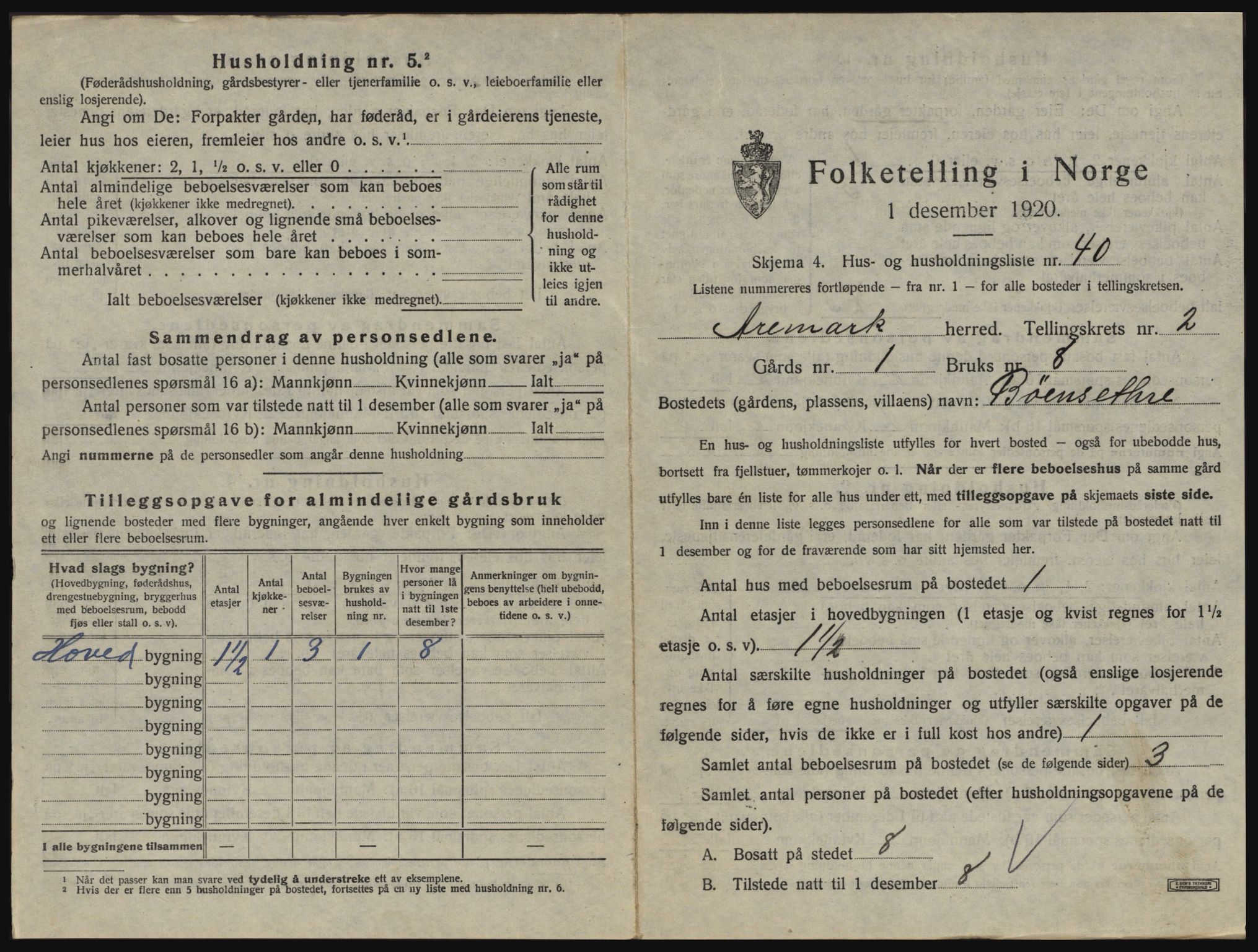 SAO, 1920 census for Aremark, 1920, p. 271