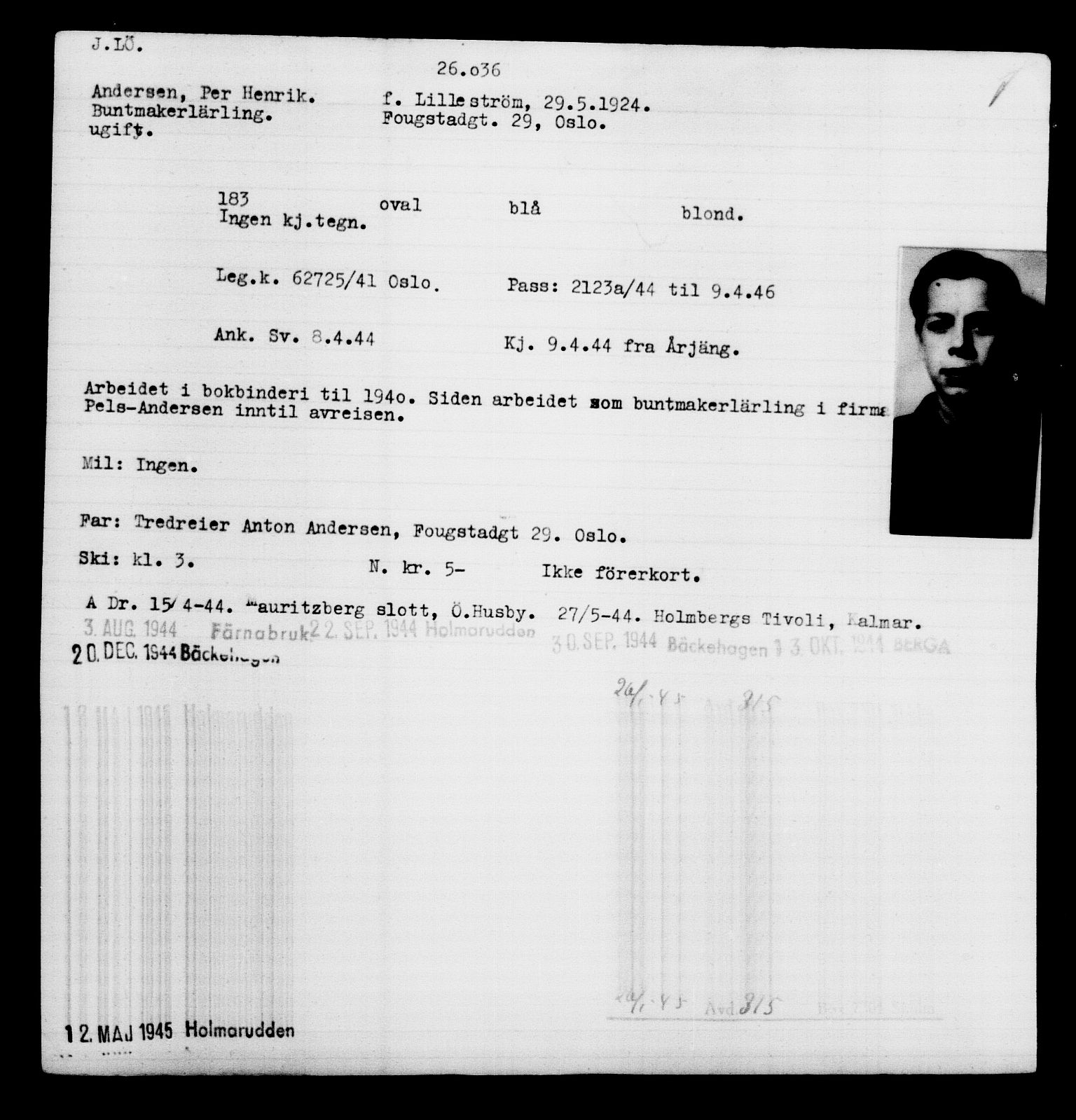 Utenriksstasjonene, Legasjonen i Stockholm, Flyktningkontoret, AV/RA-S-6753/V/Va/L0011: Kjesäterkartoteket, flyktninger med registreringsnr. 25300-28349, 1940-1945, p. 774