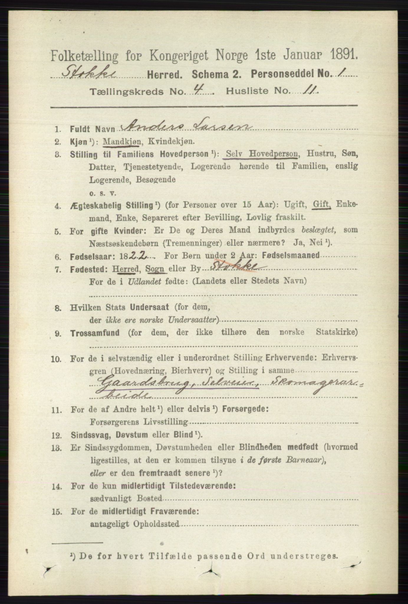 RA, 1891 census for 0720 Stokke, 1891, p. 2496