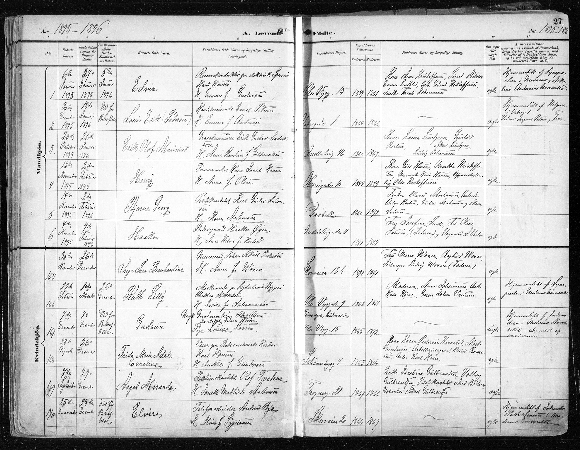 Uranienborg prestekontor Kirkebøker, AV/SAO-A-10877/F/Fa/L0005: Parish register (official) no. I 5, 1895-1907, p. 27