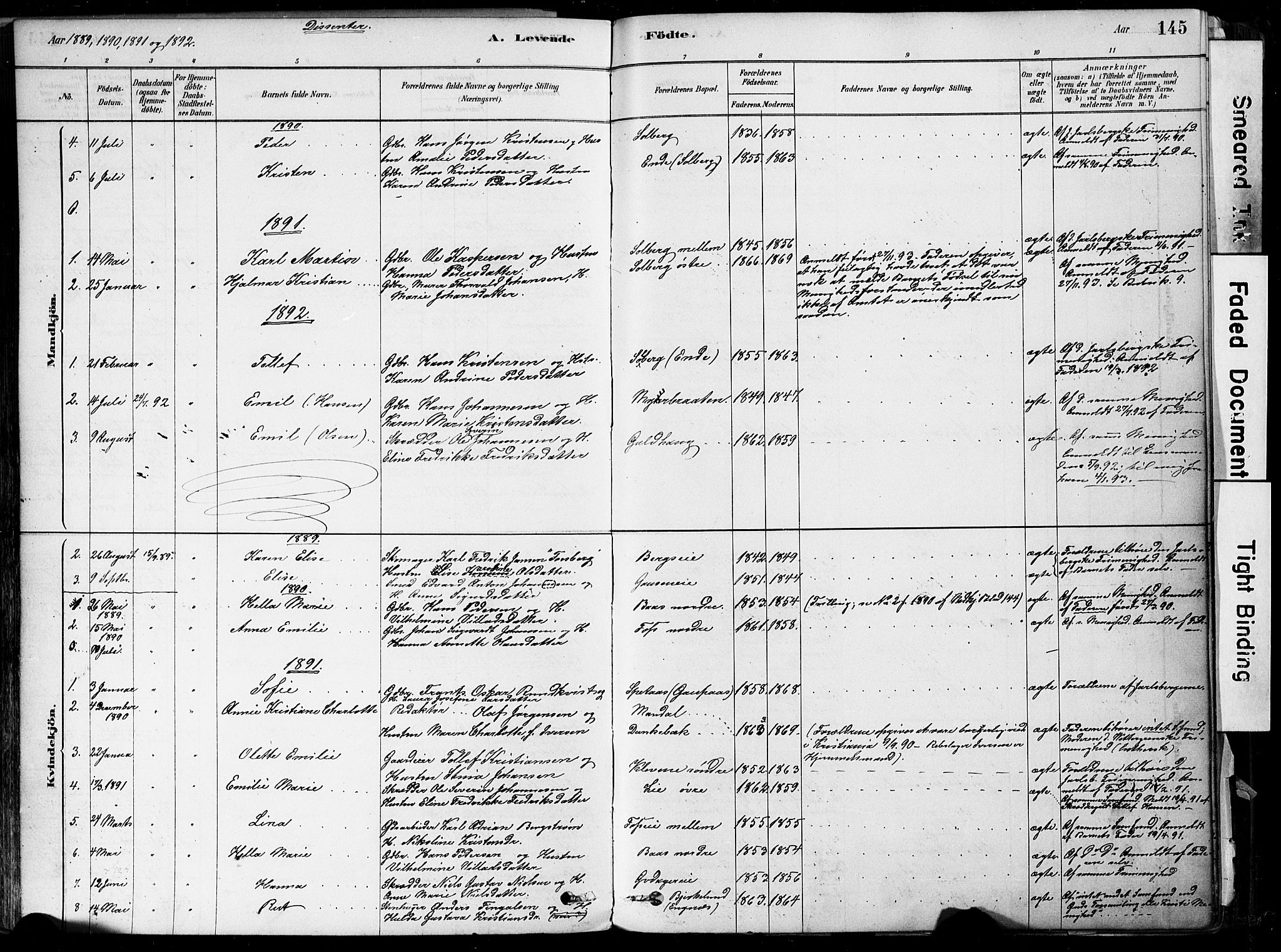 Botne kirkebøker, AV/SAKO-A-340/F/Fa/L0007: Parish register (official) no. I 7, 1878-1910, p. 145