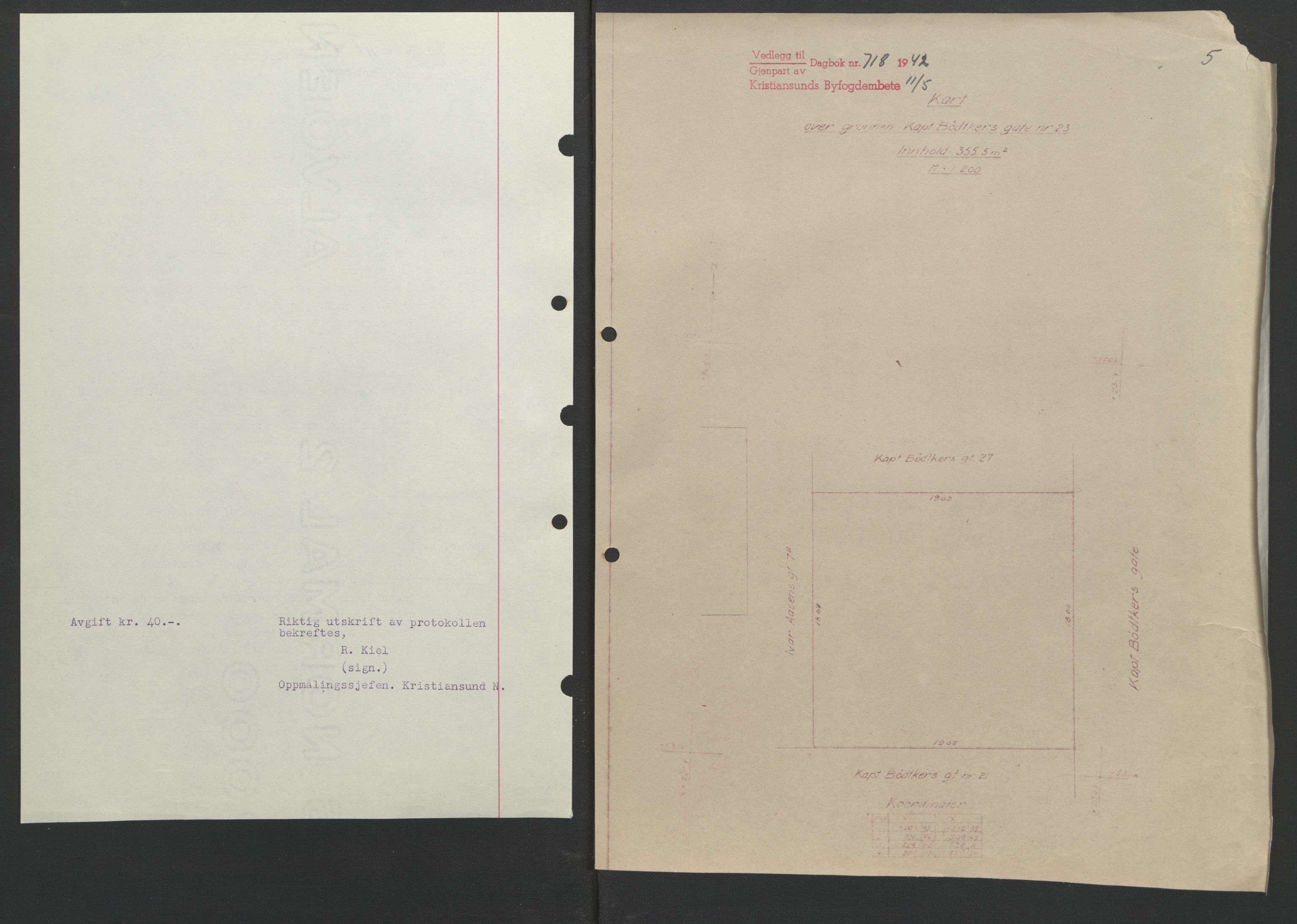 Kristiansund byfogd, AV/SAT-A-4587/A/27: Mortgage book no. 37, 1942-1945, Diary no: : 718/1942