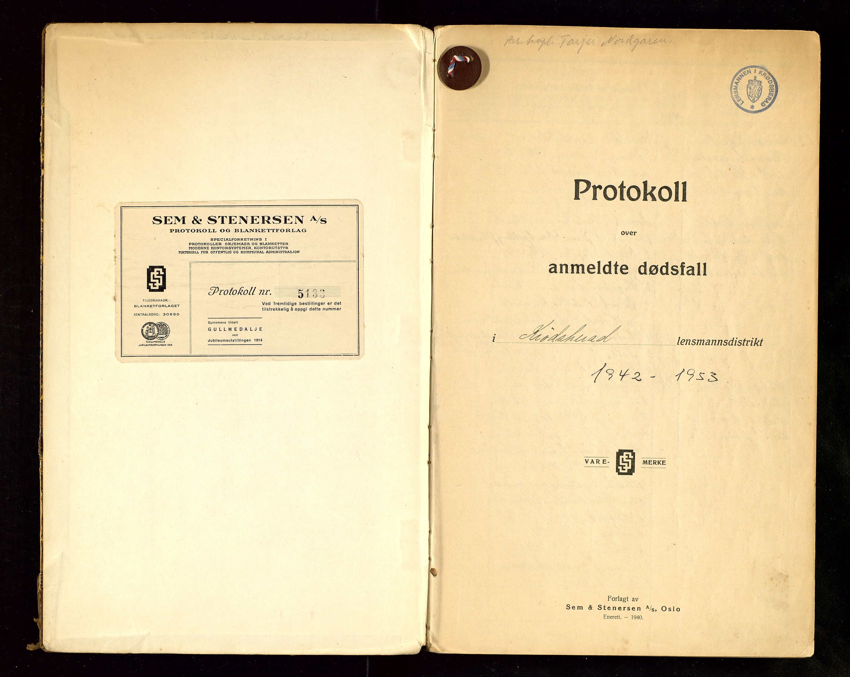 Krødsherad lensmannskontor, SAKO/A-506/H/Ha/L0005: Dødsfallsprotokoll, 1942-1953