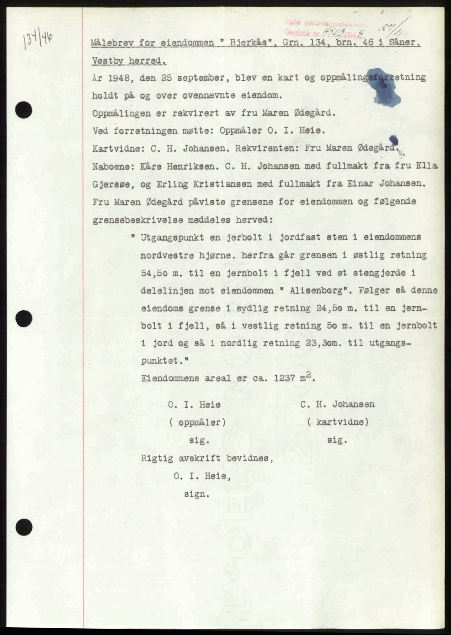 Follo sorenskriveri, SAO/A-10274/G/Ga/Gaa/L0085: Mortgage book no. I 85, 1948-1948, Diary no: : 4503/1948