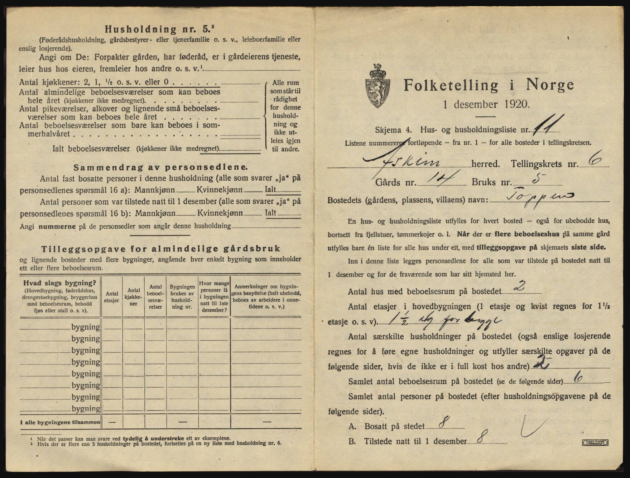 SAO, 1920 census for Askim, 1920, p. 1403