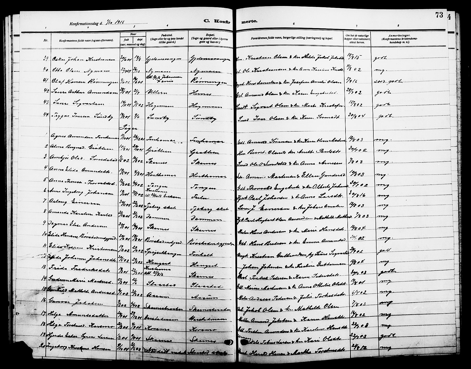Sør-Odal prestekontor, AV/SAH-PREST-030/H/Ha/Hab/L0008: Parish register (copy) no. 8, 1913-1923, p. 73