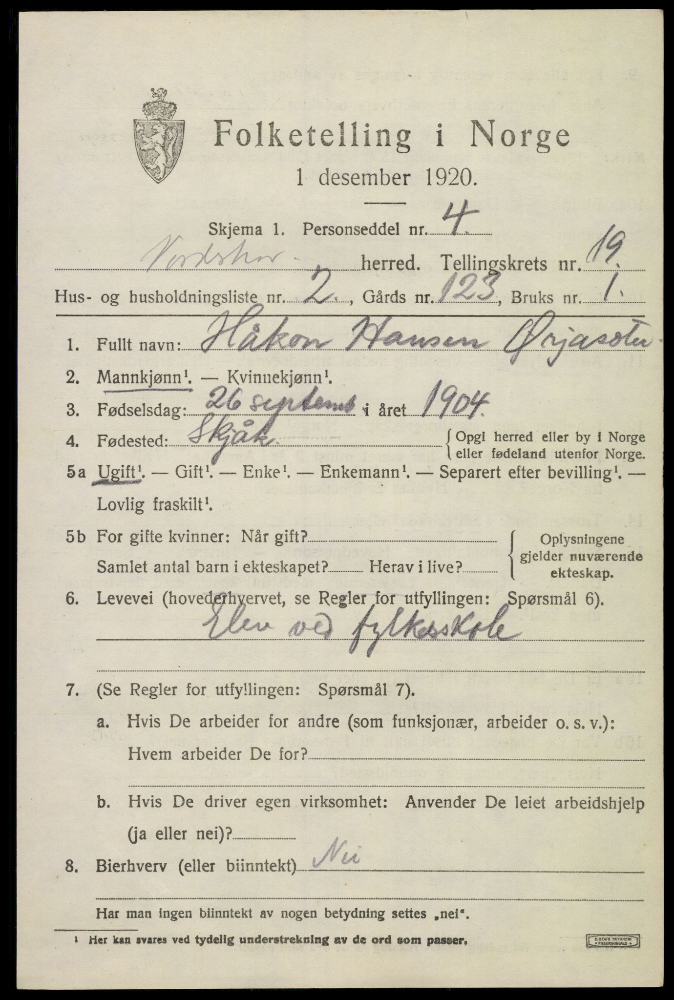 SAKO, 1920 census for Norderhov, 1920, p. 20322