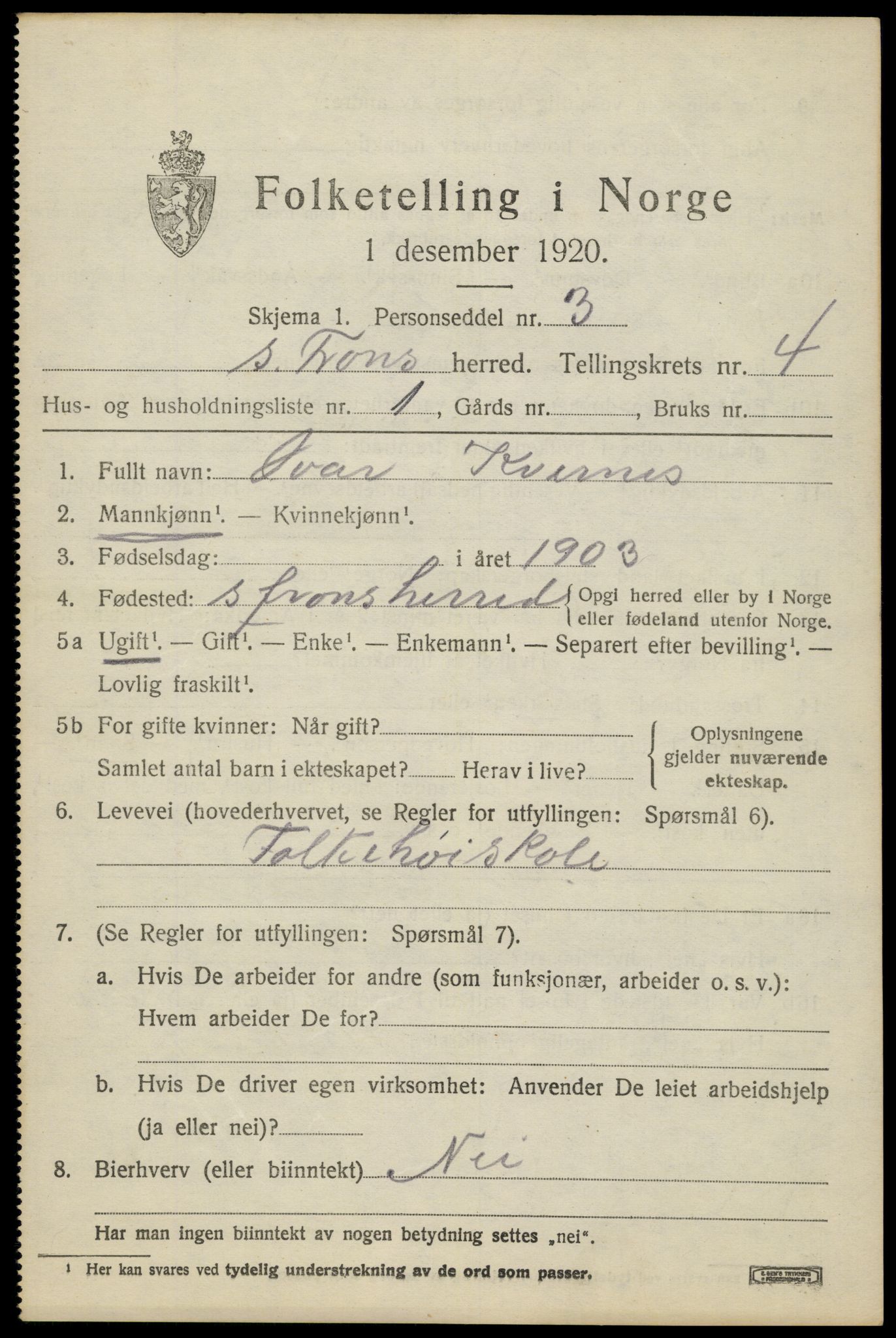 SAH, 1920 census for Sør-Fron, 1920, p. 4289