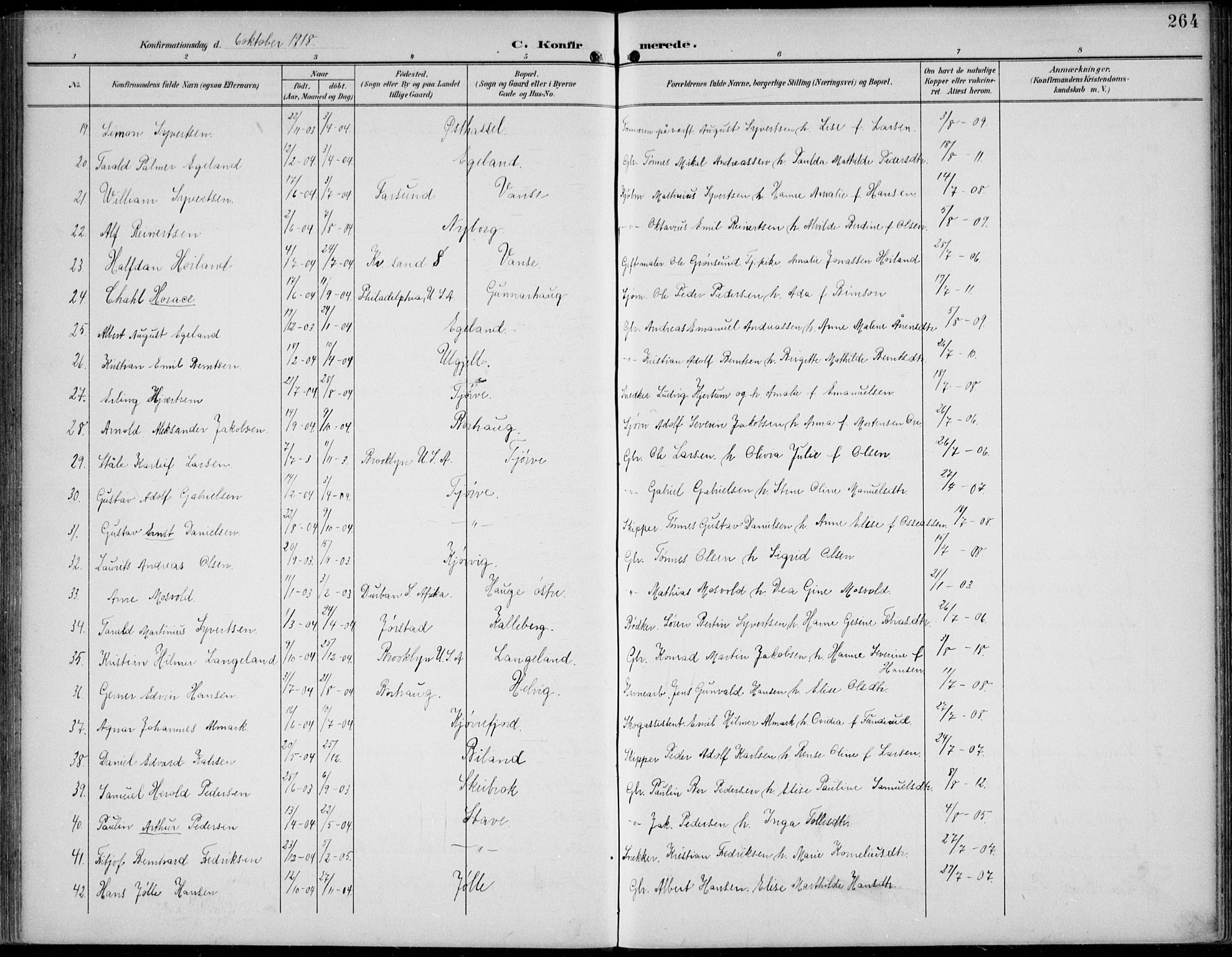 Lista sokneprestkontor, AV/SAK-1111-0027/F/Fb/L0005: Parish register (copy) no. B 5, 1892-1923, p. 264