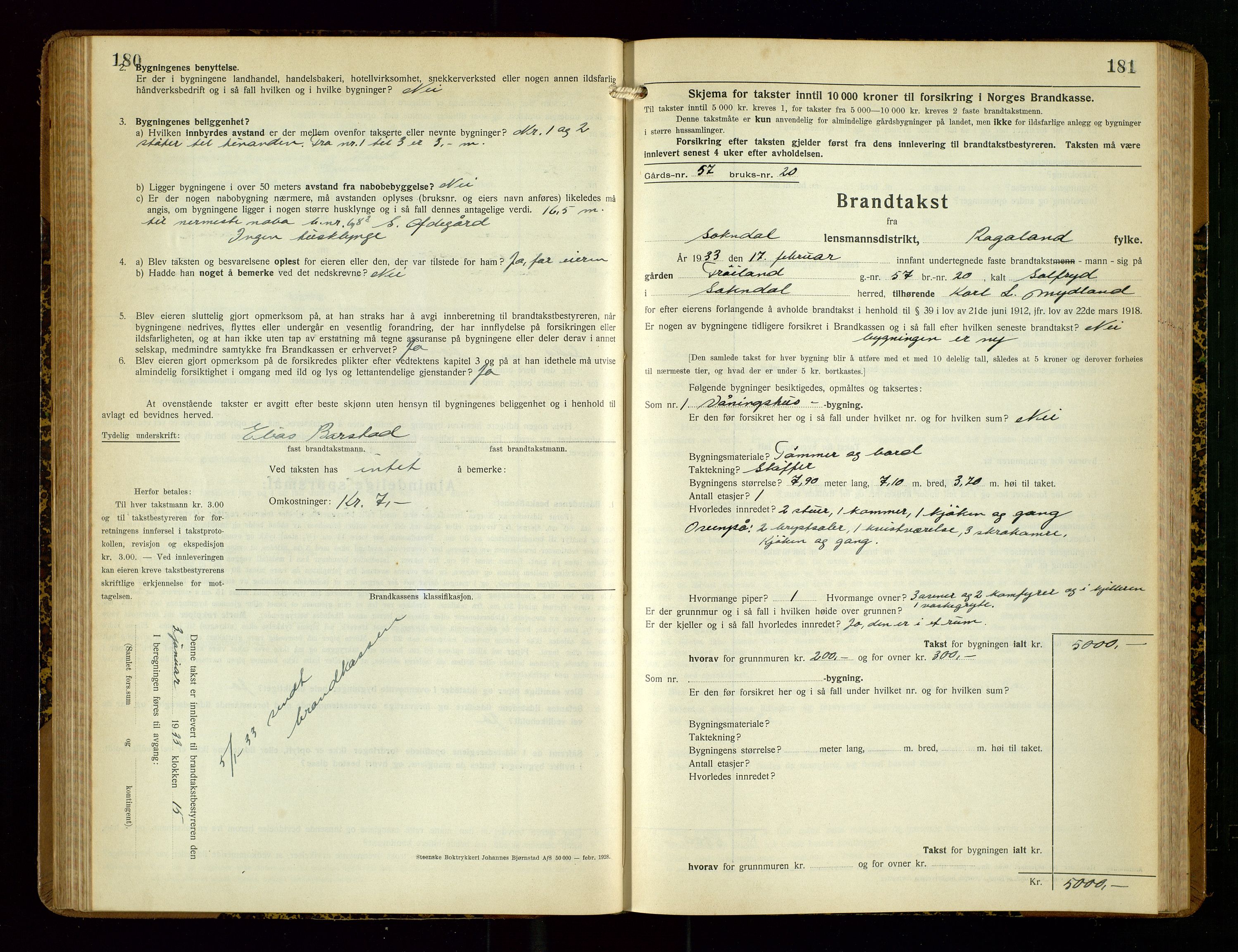 Sokndal lensmannskontor, SAST/A-100417/Gob/L0007: "Brandtakst-Protokoll", 1930-1936, p. 180-181