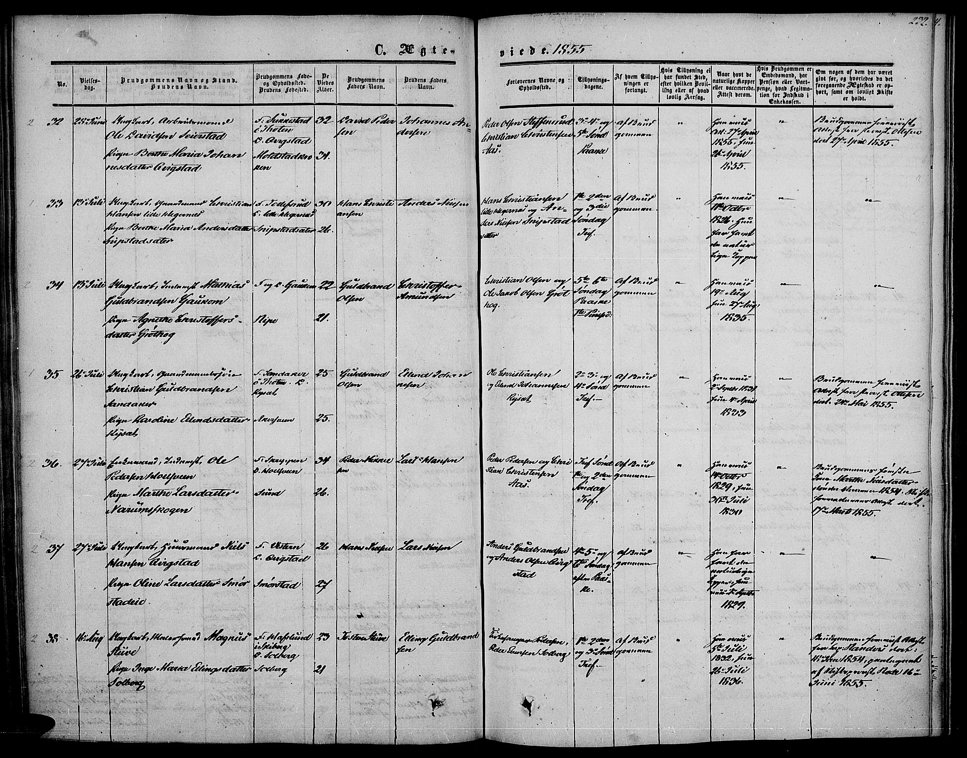 Vestre Toten prestekontor, AV/SAH-PREST-108/H/Ha/Haa/L0005: Parish register (official) no. 5, 1850-1855, p. 232