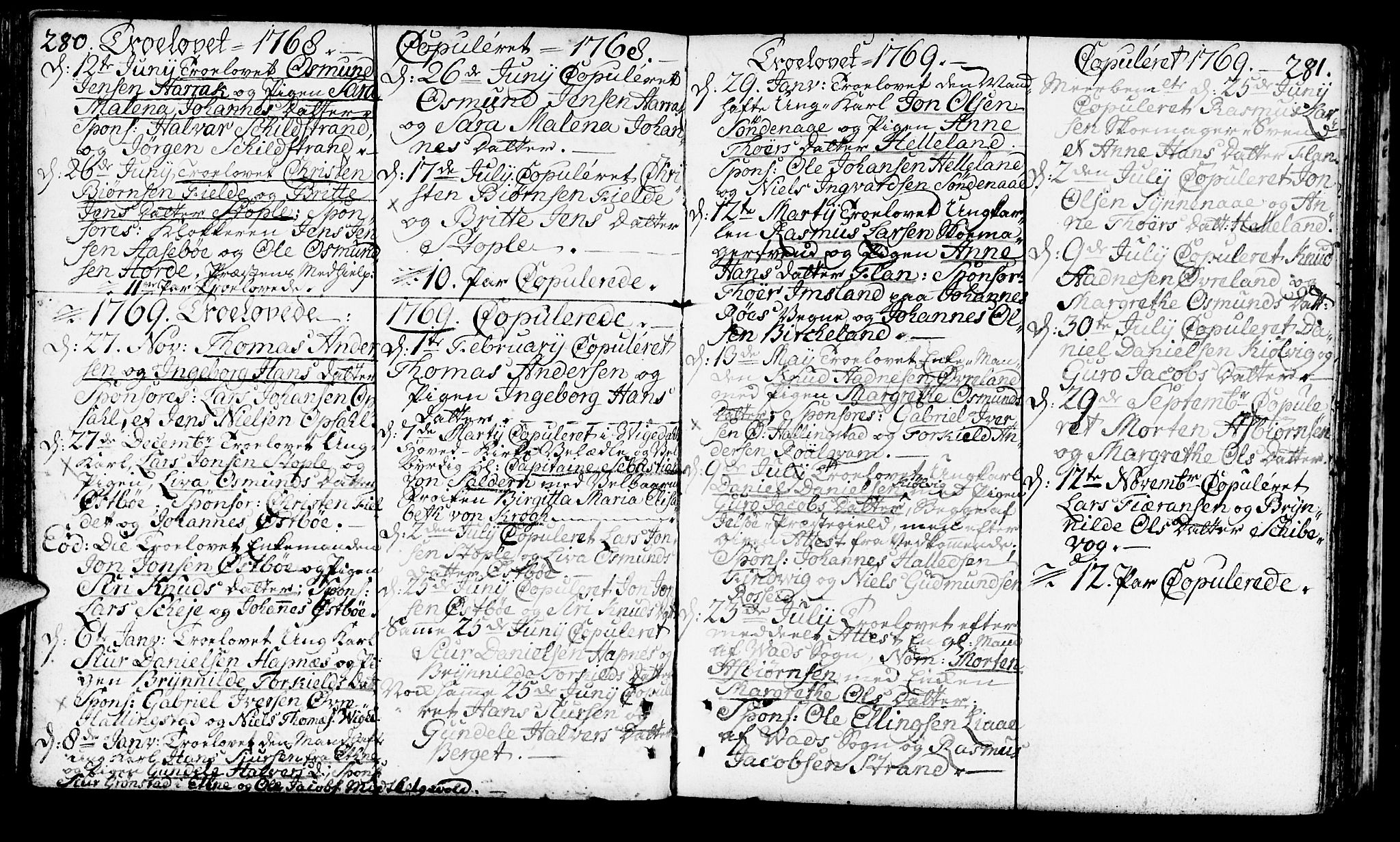 Vikedal sokneprestkontor, AV/SAST-A-101840/01/IV: Parish register (official) no. A 1, 1737-1778, p. 280-281