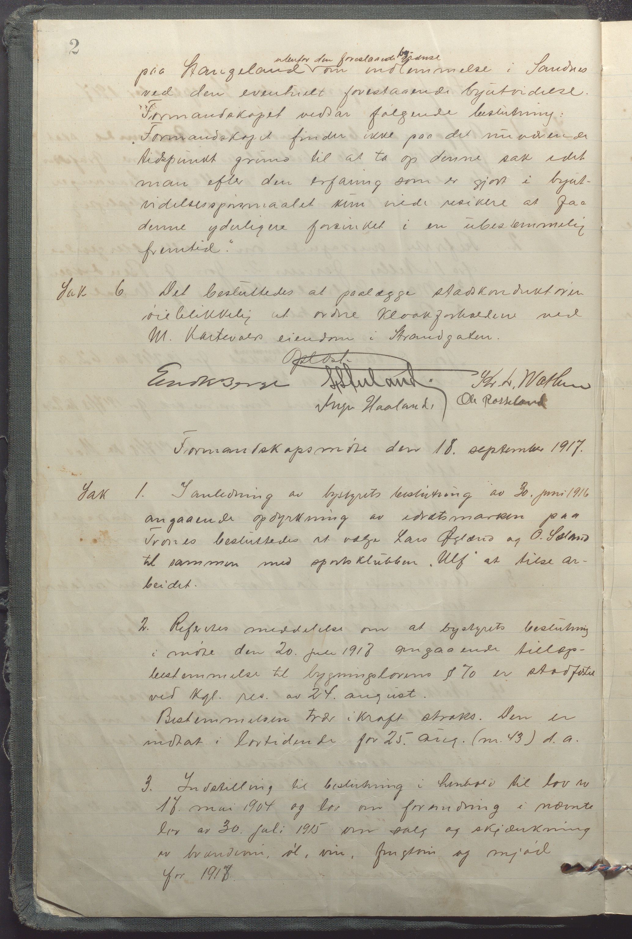 Sandnes kommune - Formannskapet og Bystyret, IKAR/K-100188/Aa/L0009: Møtebok, 1917-1920, p. 2