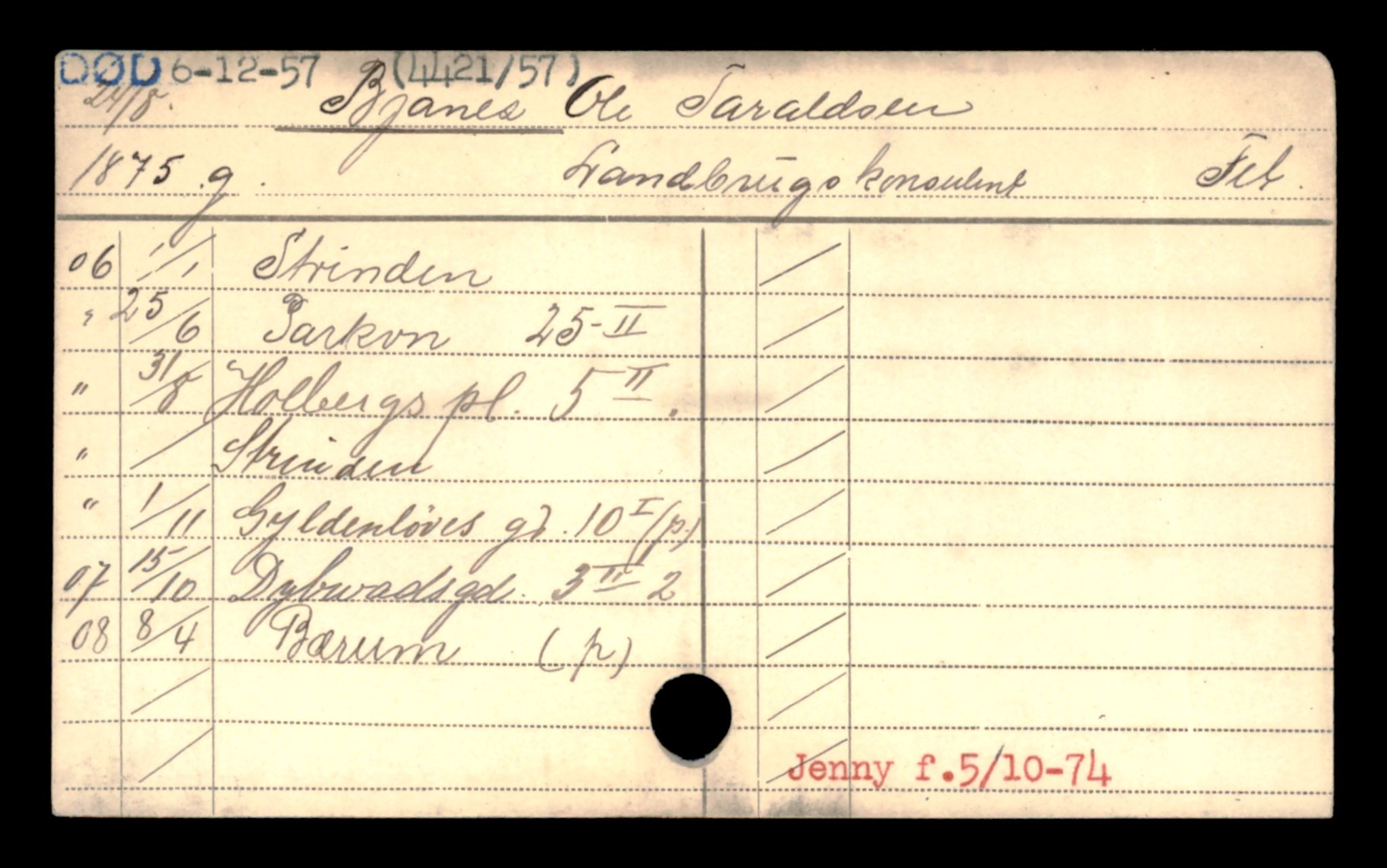Oslo folkeregister, Registerkort, SAO/A-11715/D/Da/L0010: Menn: Bjanæs Gunnar - Bood Osear, 1906-1919