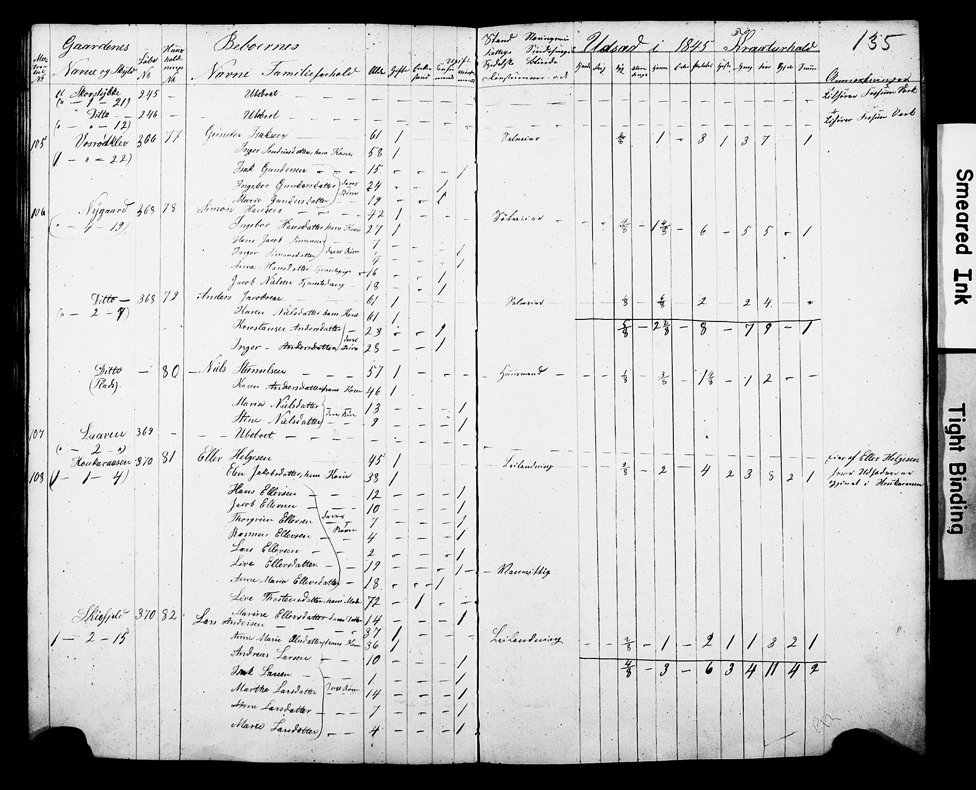 , Census 1845 for Gjerpen, 1845, p. 135