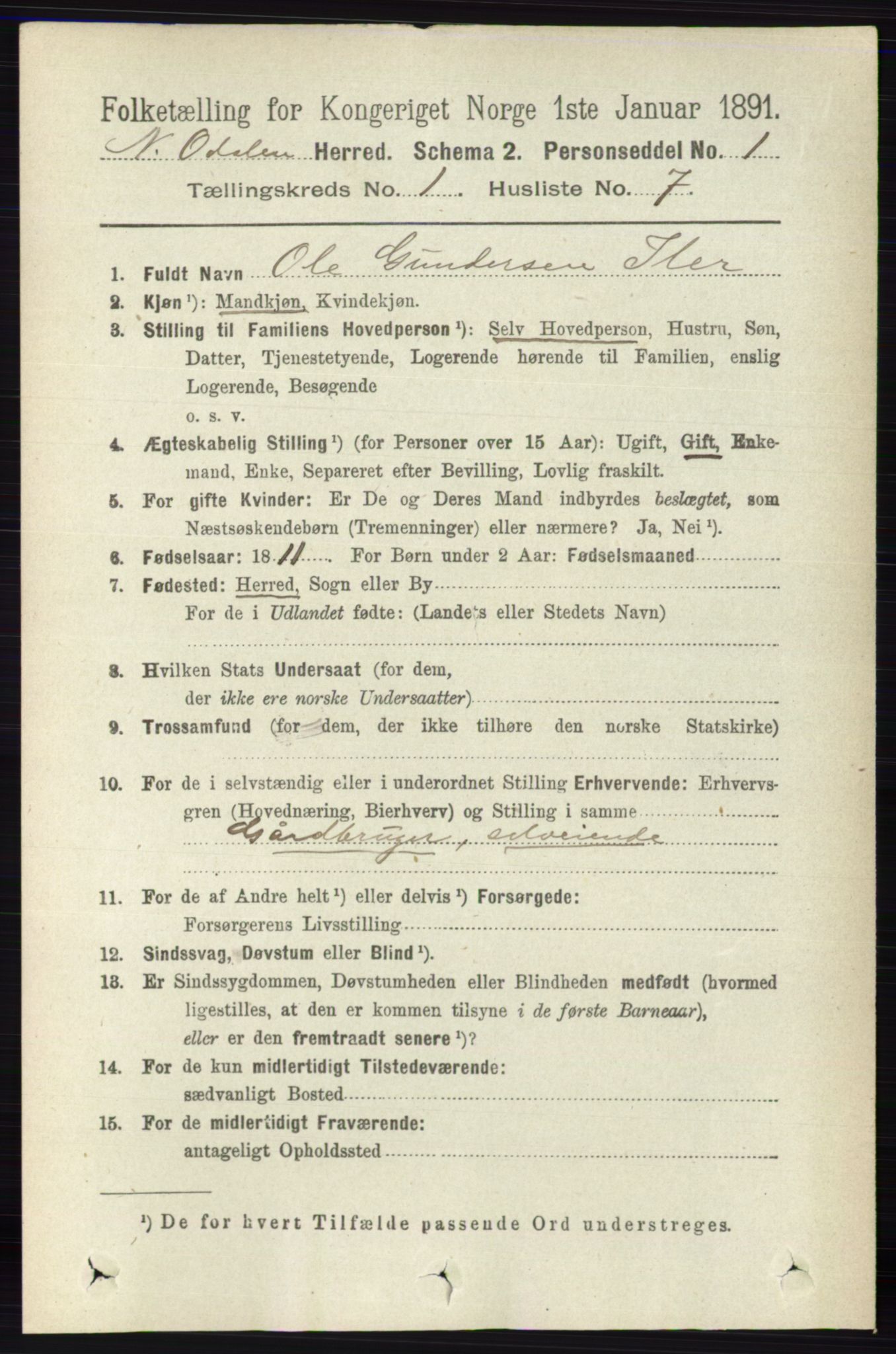 RA, 1891 census for 0418 Nord-Odal, 1891, p. 114