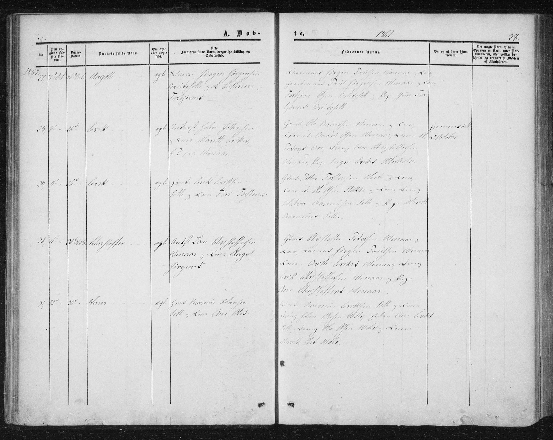 Ministerialprotokoller, klokkerbøker og fødselsregistre - Møre og Romsdal, AV/SAT-A-1454/543/L0562: Parish register (official) no. 543A02, 1854-1884, p. 37