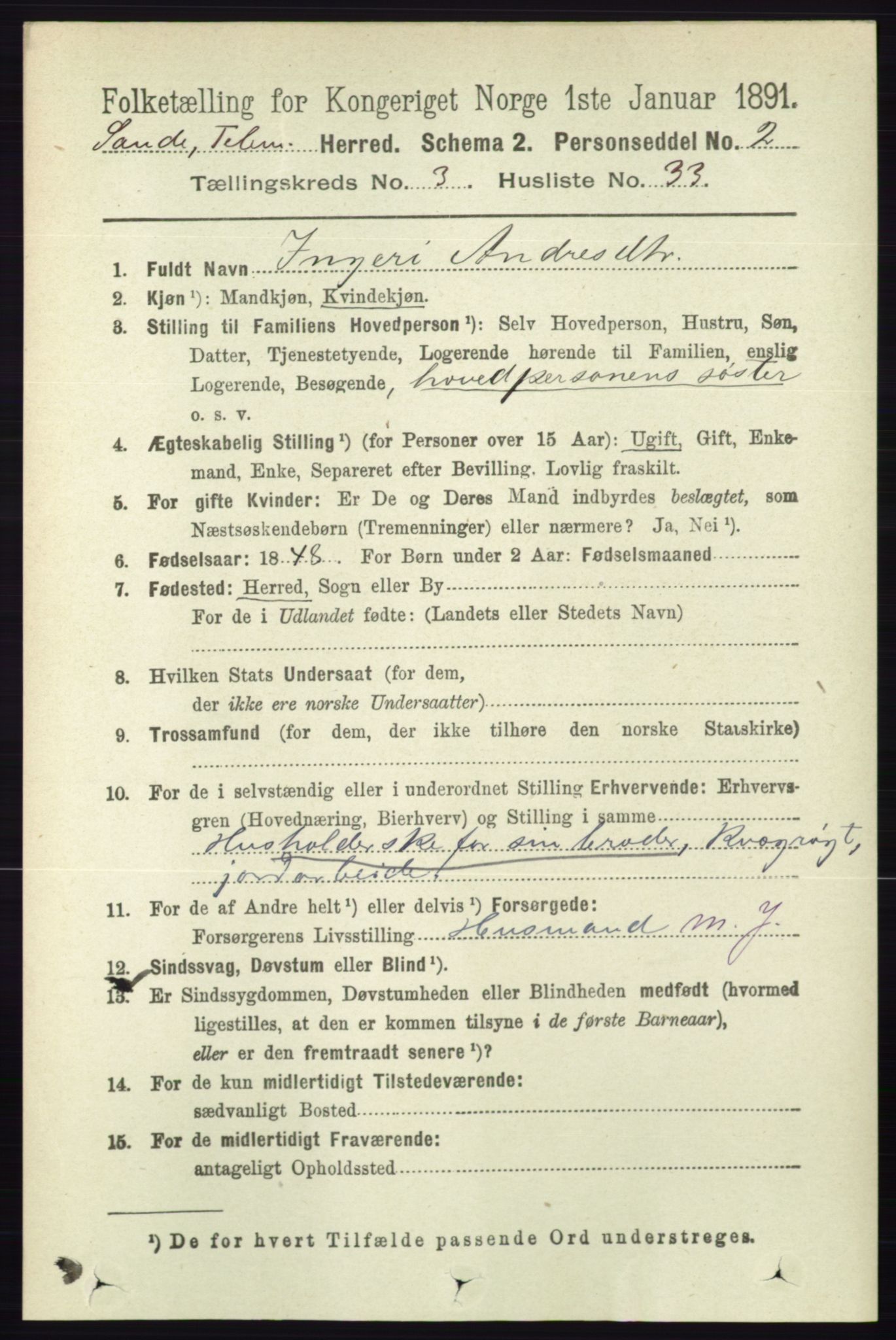 RA, 1891 census for 0822 Sauherad, 1891, p. 910