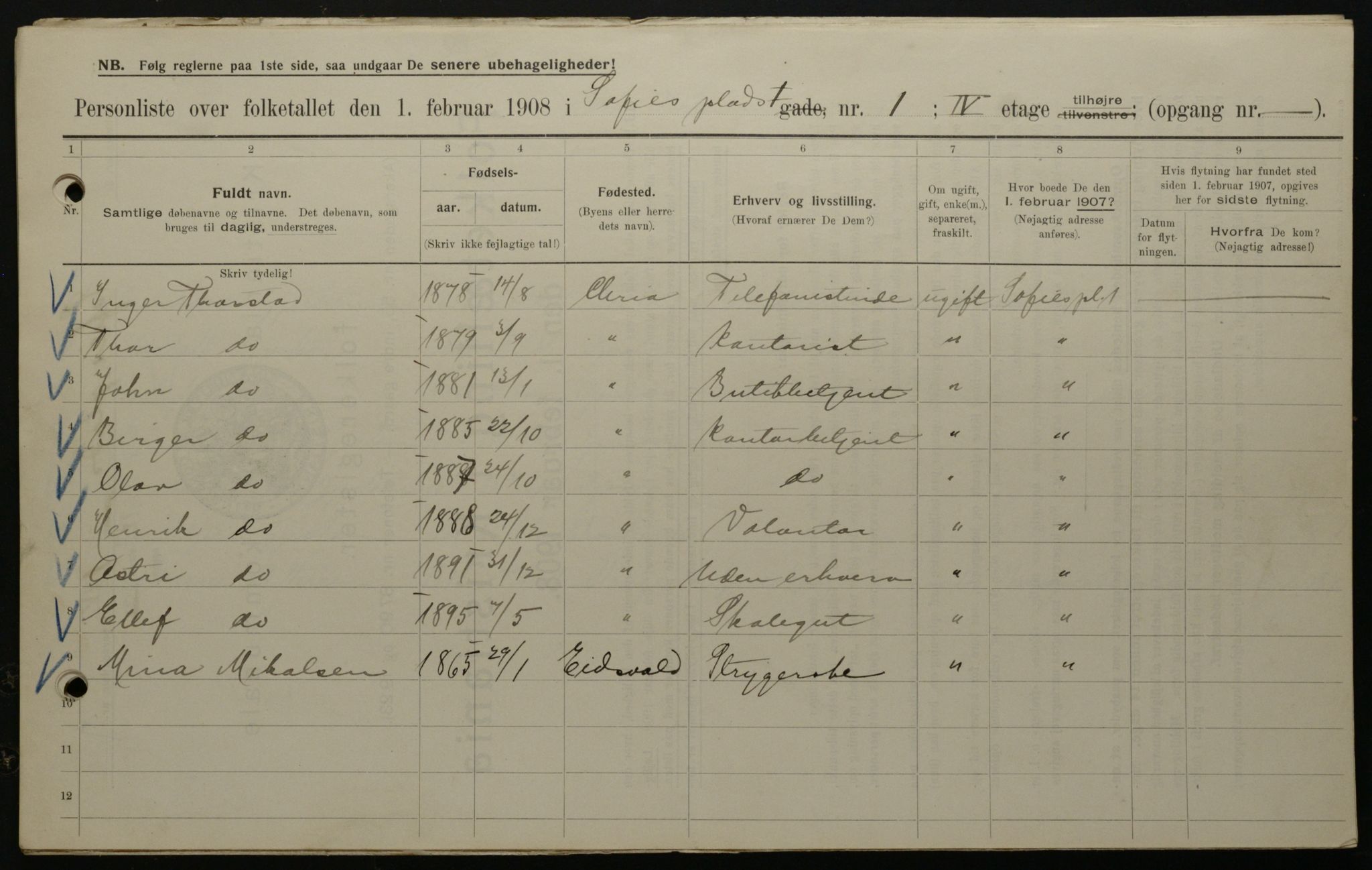 OBA, Municipal Census 1908 for Kristiania, 1908, p. 89517