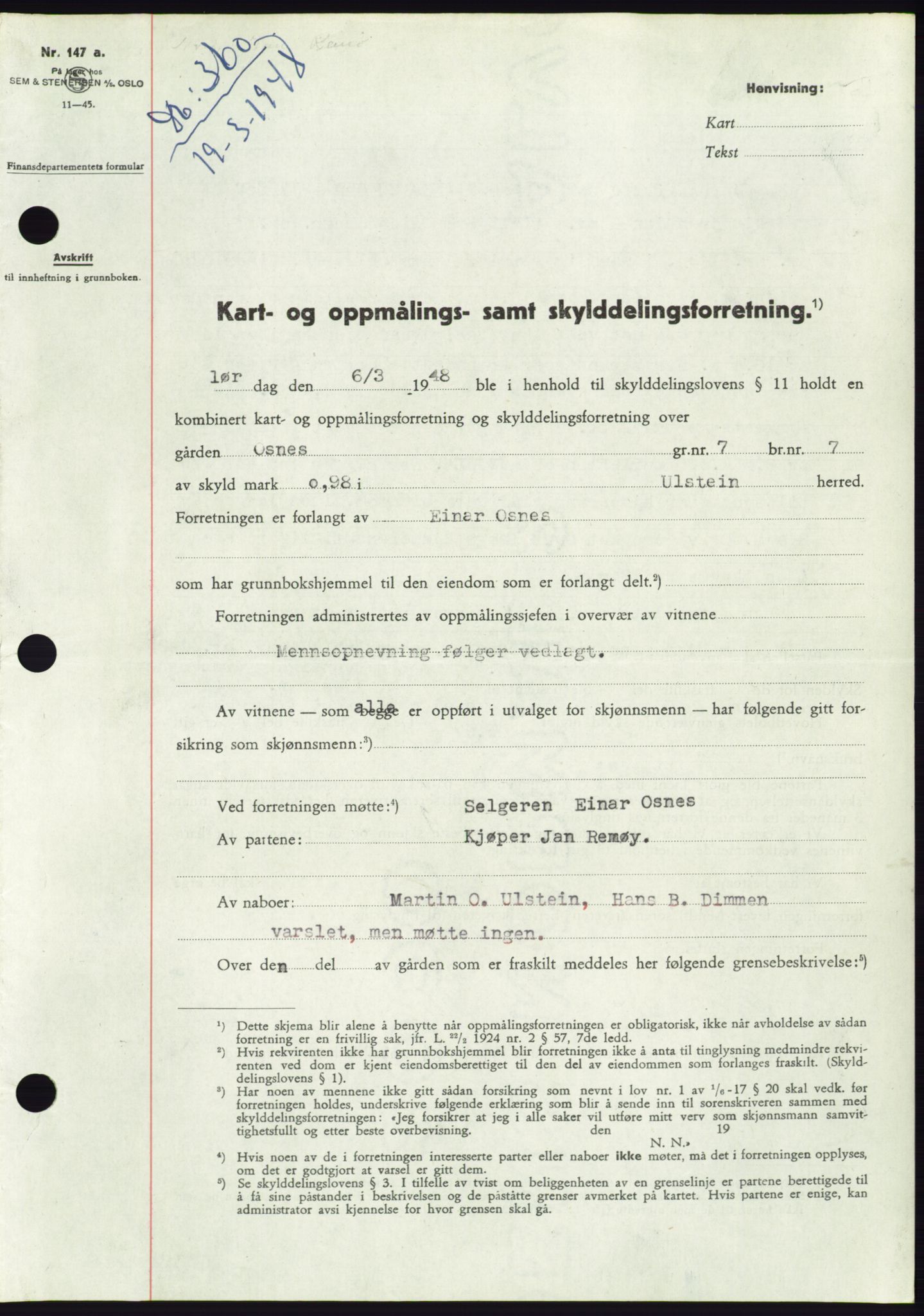 Søre Sunnmøre sorenskriveri, AV/SAT-A-4122/1/2/2C/L0082: Mortgage book no. 8A, 1948-1948, Diary no: : 360/1948