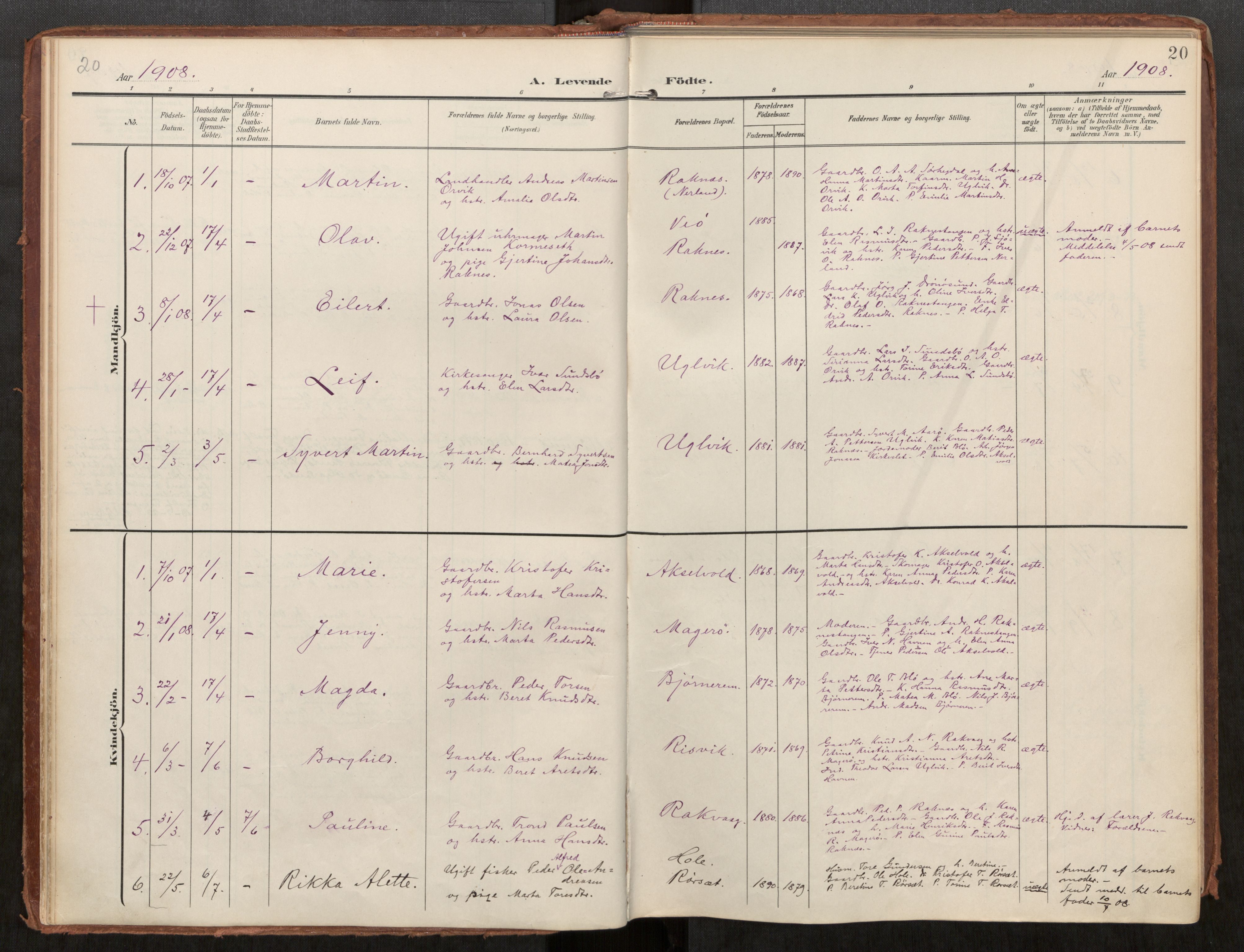 Ministerialprotokoller, klokkerbøker og fødselsregistre - Møre og Romsdal, AV/SAT-A-1454/563/L0740: Parish register (official) no. 563A02, 1903-1923, p. 20