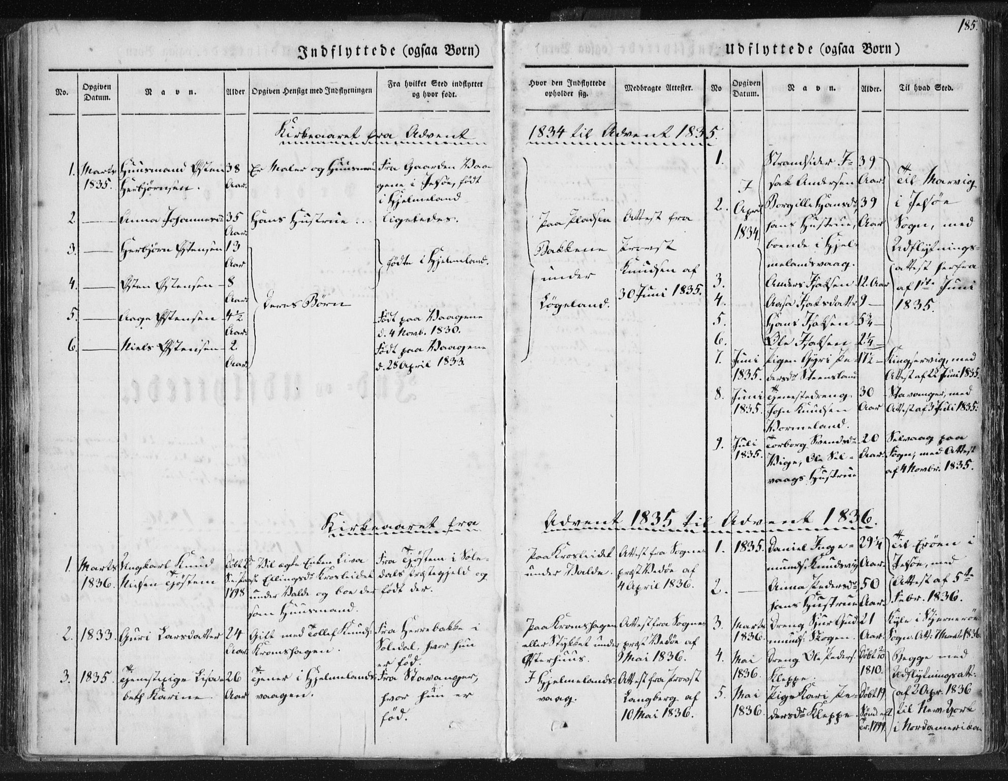 Hjelmeland sokneprestkontor, AV/SAST-A-101843/01/IV/L0006: Parish register (official) no. A 6, 1834-1845, p. 185