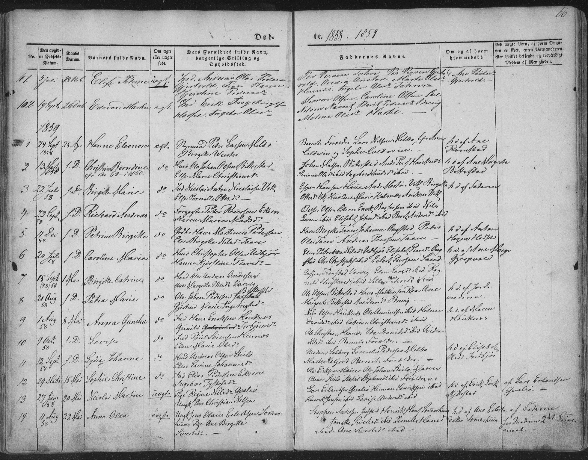 Ministerialprotokoller, klokkerbøker og fødselsregistre - Nordland, AV/SAT-A-1459/888/L1241: Parish register (official) no. 888A07, 1849-1869, p. 66