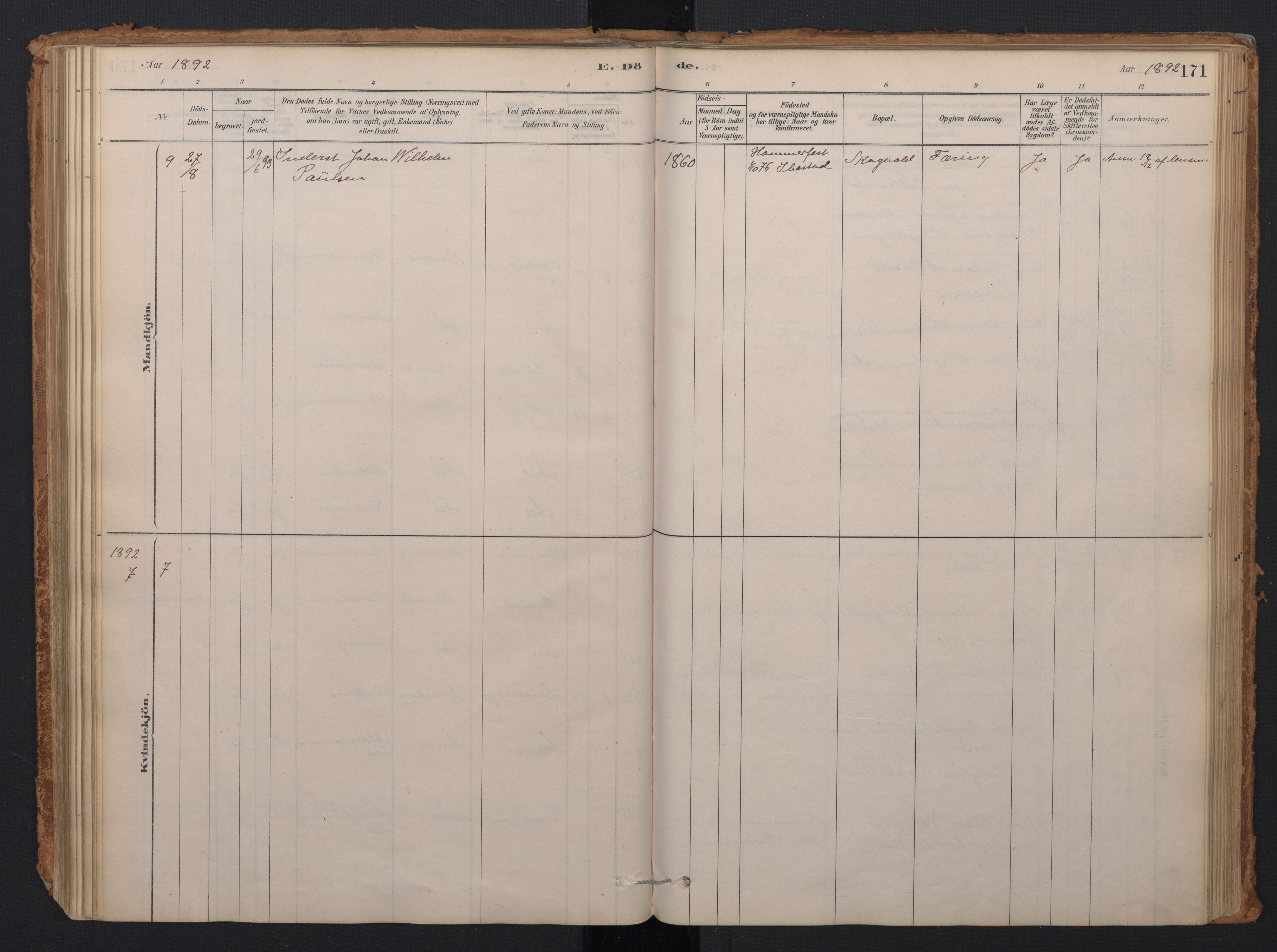 Ministerialprotokoller, klokkerbøker og fødselsregistre - Nordland, AV/SAT-A-1459/897/L1399: Parish register (official) no. 897A06, 1881-1896, p. 171