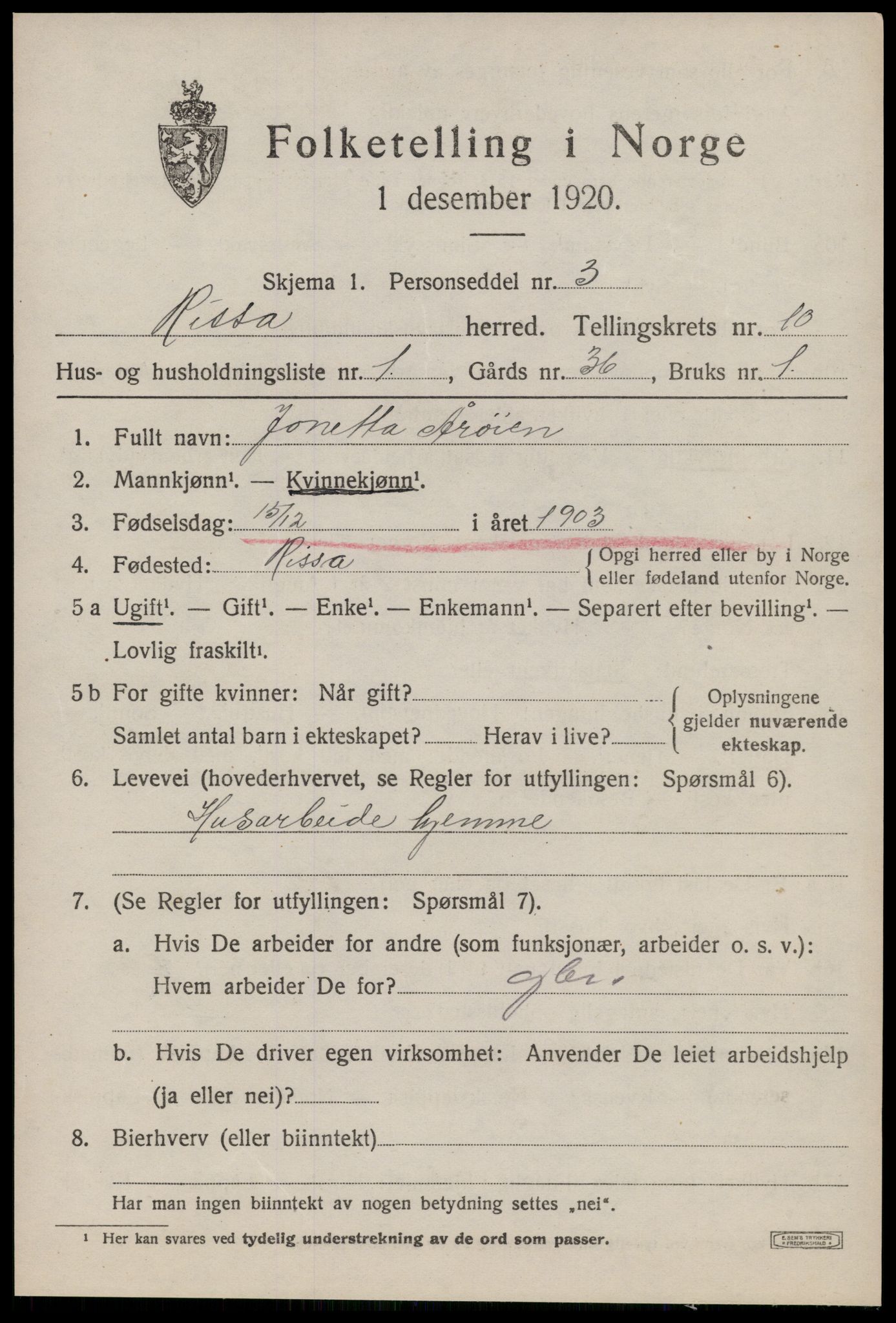 SAT, 1920 census for Rissa, 1920, p. 6573