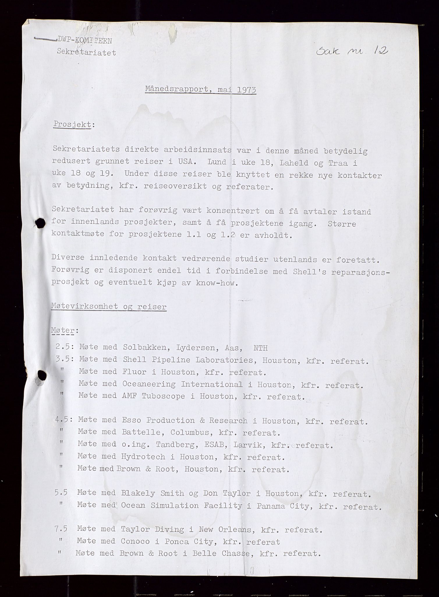 Industridepartementet, Oljekontoret, AV/SAST-A-101348/Di/L0001: DWP, møter juni - november, komiteemøter nr. 19 - 26, 1973-1974, p. 494