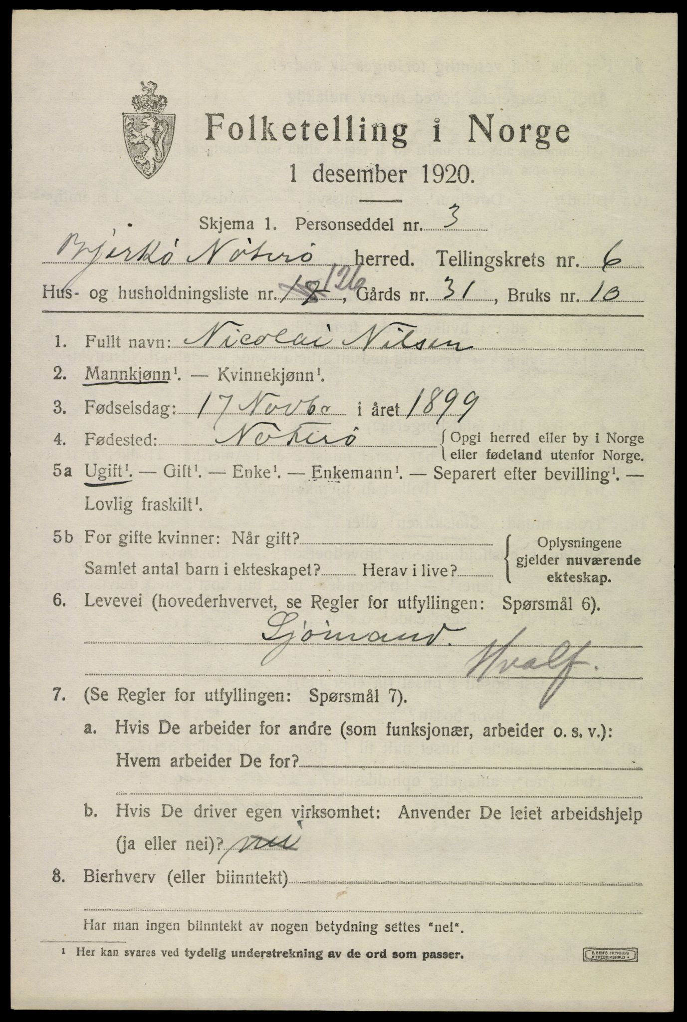 SAKO, 1920 census for Nøtterøy, 1920, p. 9451