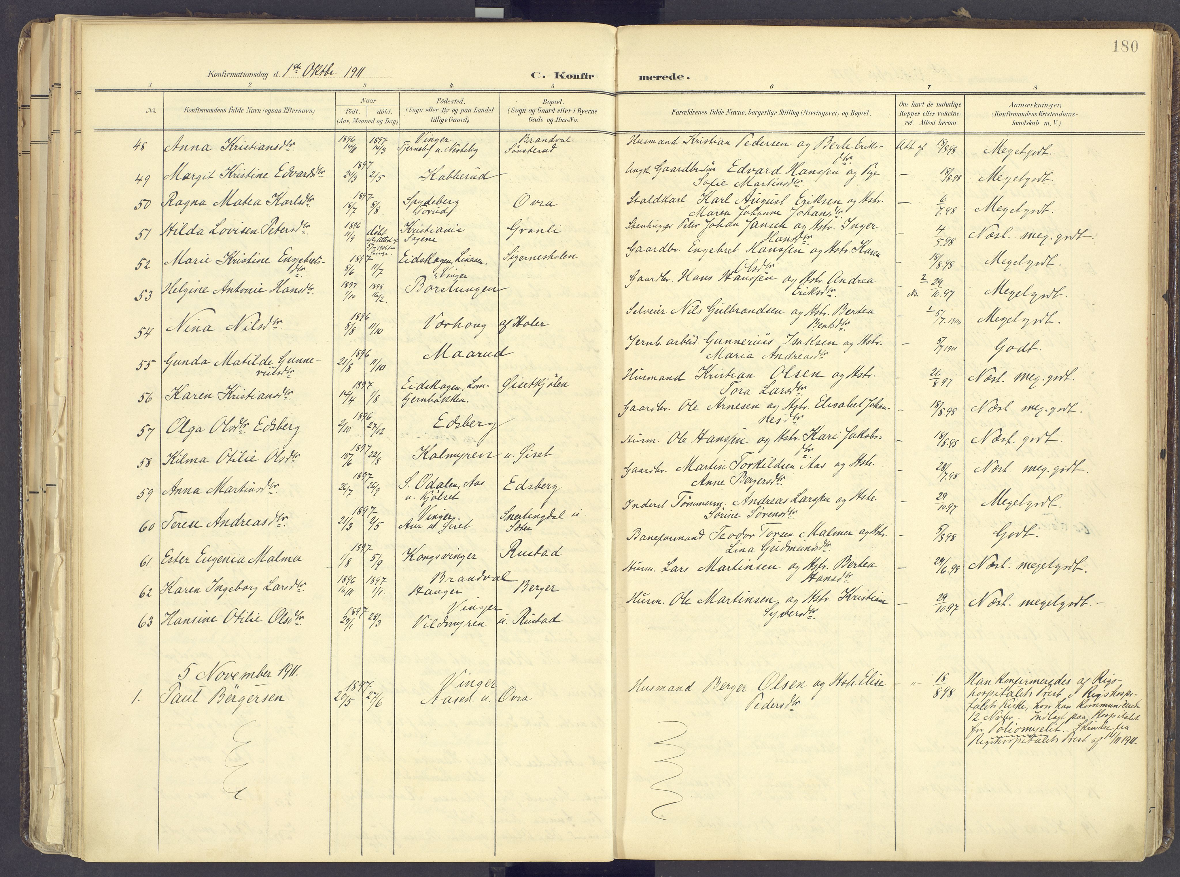 Vinger prestekontor, SAH/PREST-024/H/Ha/Haa/L0017: Parish register (official) no. 17, 1901-1927, p. 180