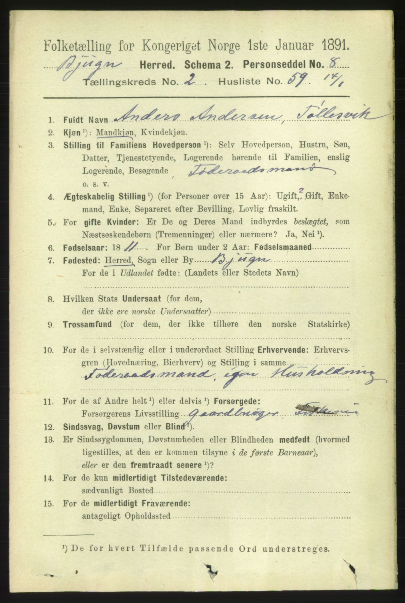 RA, 1891 census for 1627 Bjugn, 1891, p. 586