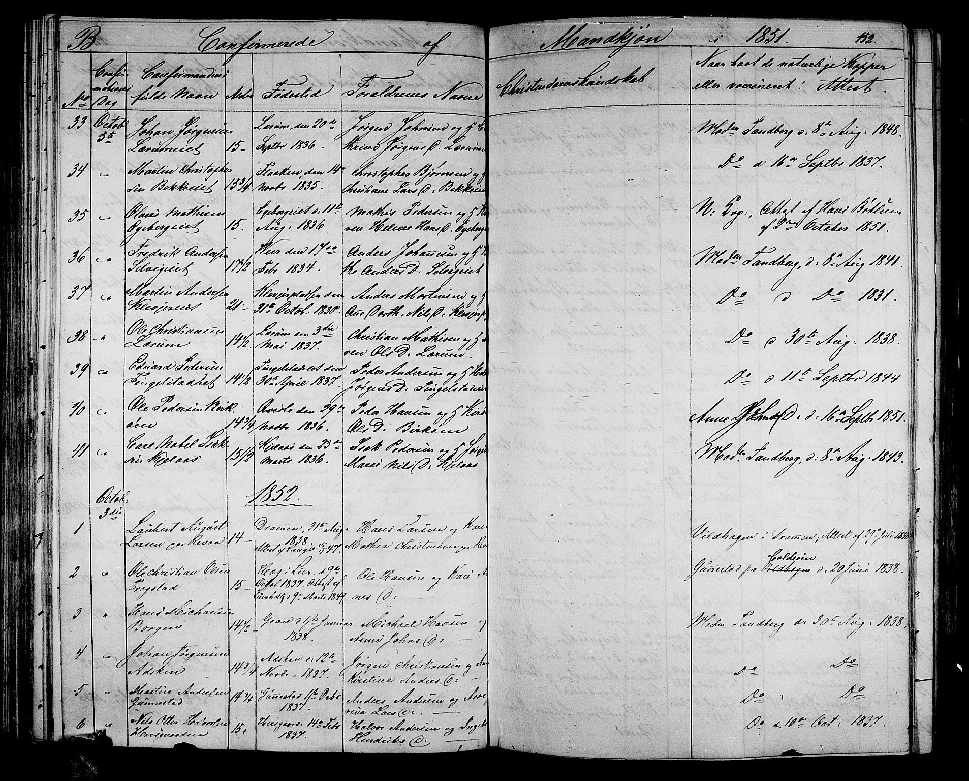 Sande Kirkebøker, AV/SAKO-A-53/G/Ga/L0002: Parish register (copy) no. 2, 1847-1863, p. 152