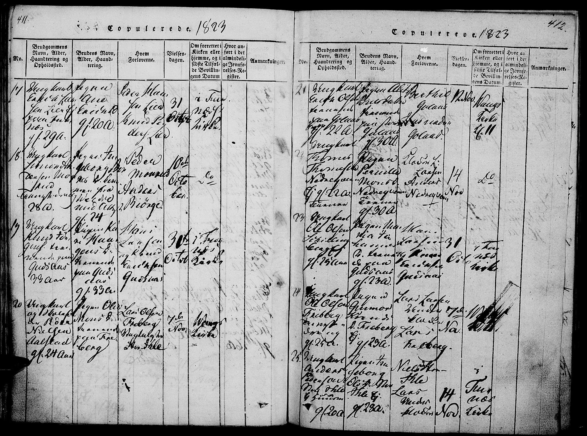 Vang prestekontor, Hedmark, AV/SAH-PREST-008/H/Ha/Haa/L0008: Parish register (official) no. 8, 1815-1826, p. 411-412