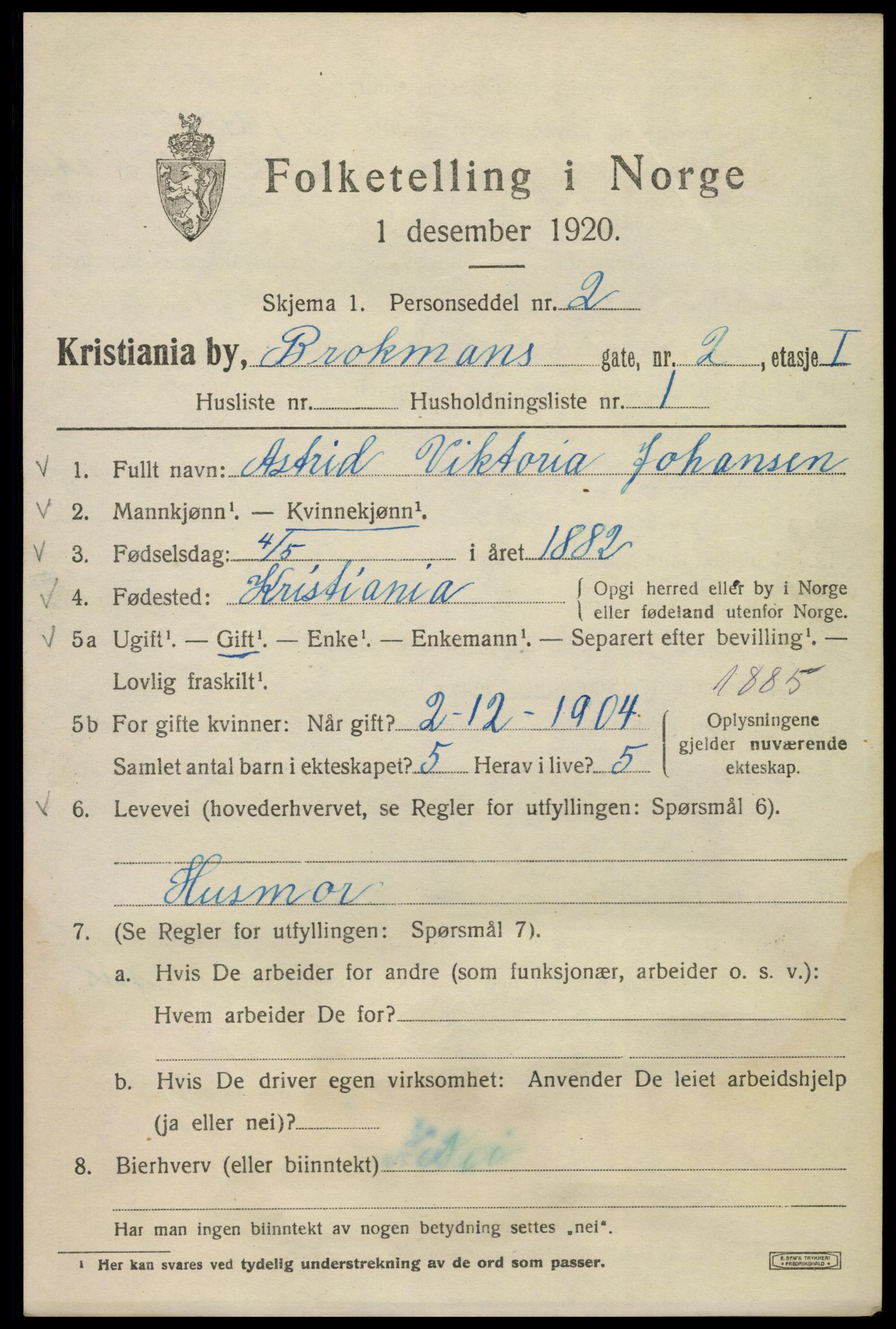 SAO, 1920 census for Kristiania, 1920, p. 174341