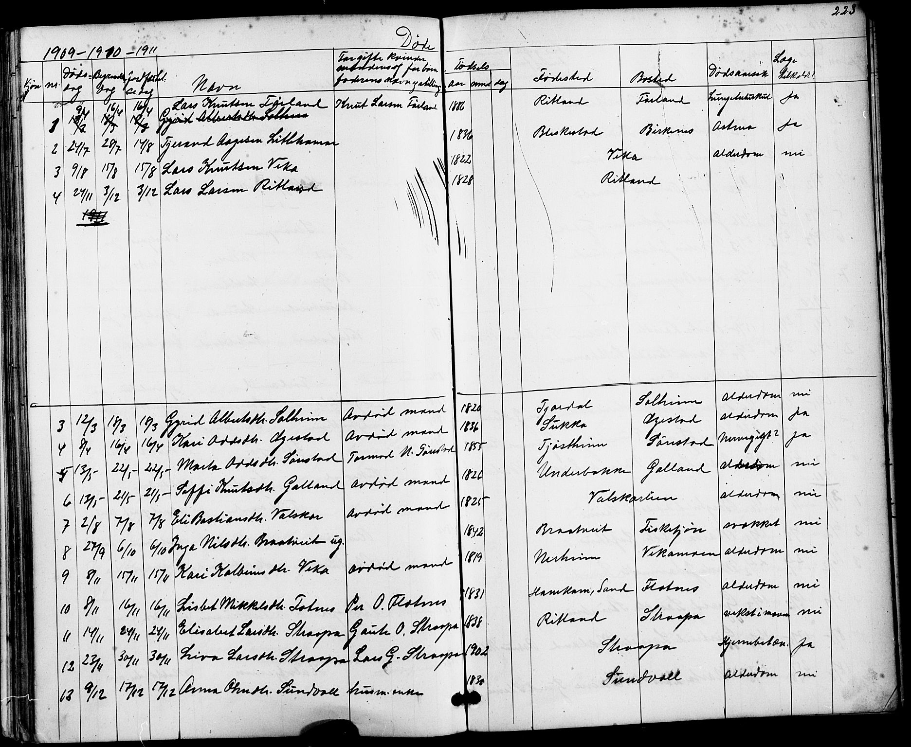 Suldal sokneprestkontor, AV/SAST-A-101845/01/V/L0005: Parish register (copy) no. B 5, 1885-1916, p. 223