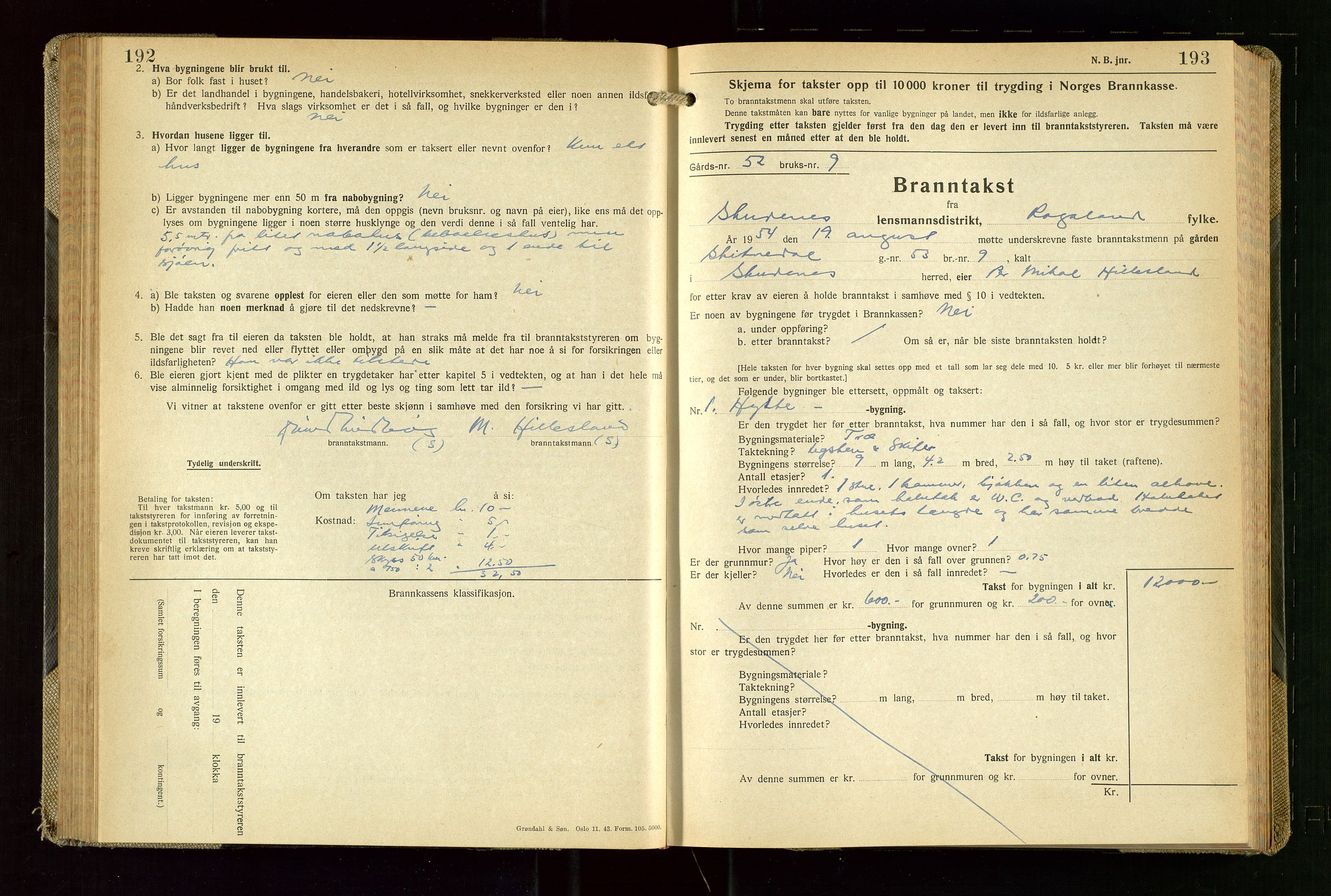 Skudenes lensmannskontor, AV/SAST-A-100444/Gob/L0003: "Brandtakstprotokoll", 1942-1954, p. 192-193