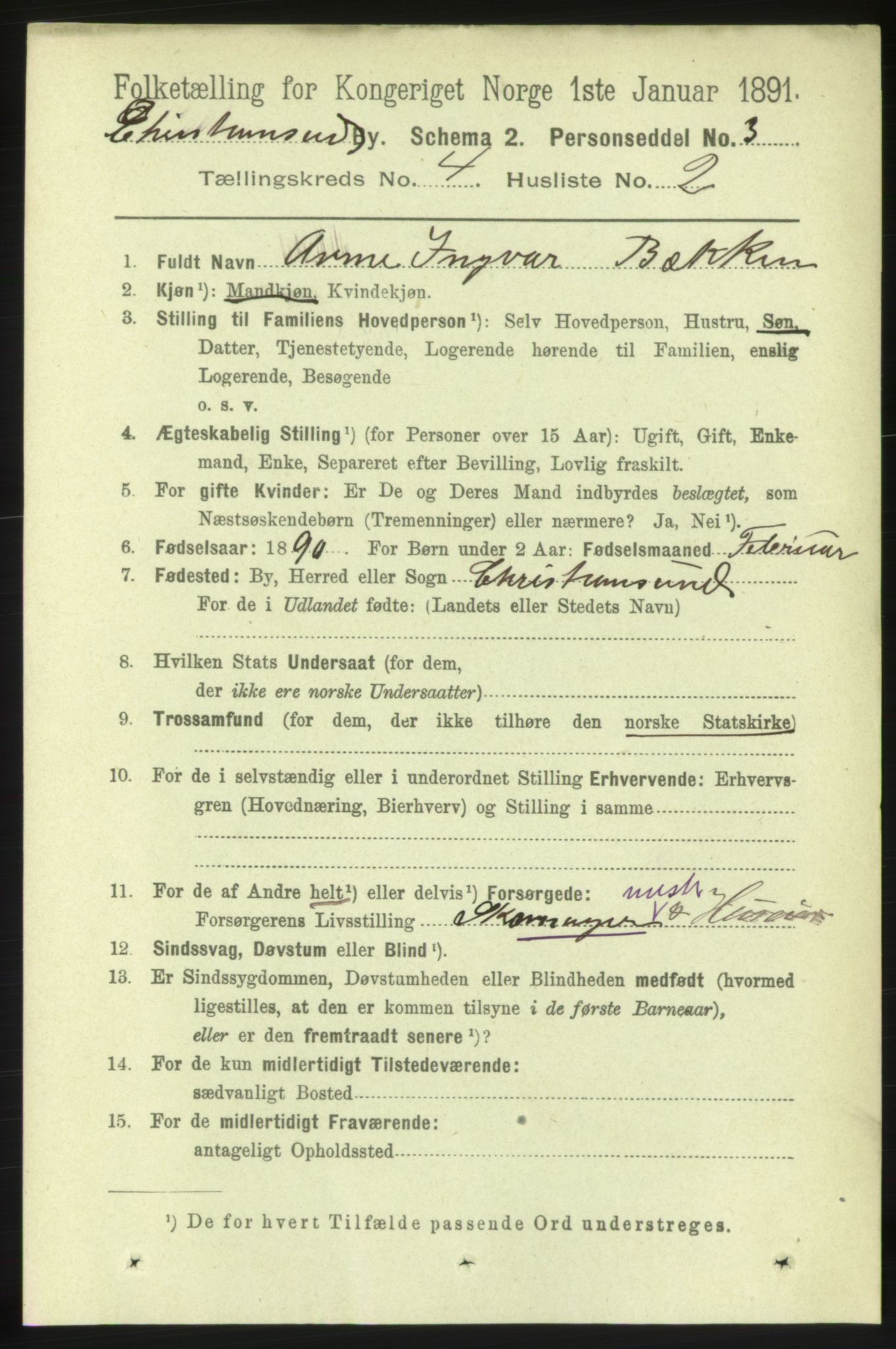 RA, 1891 census for 1503 Kristiansund, 1891, p. 3314