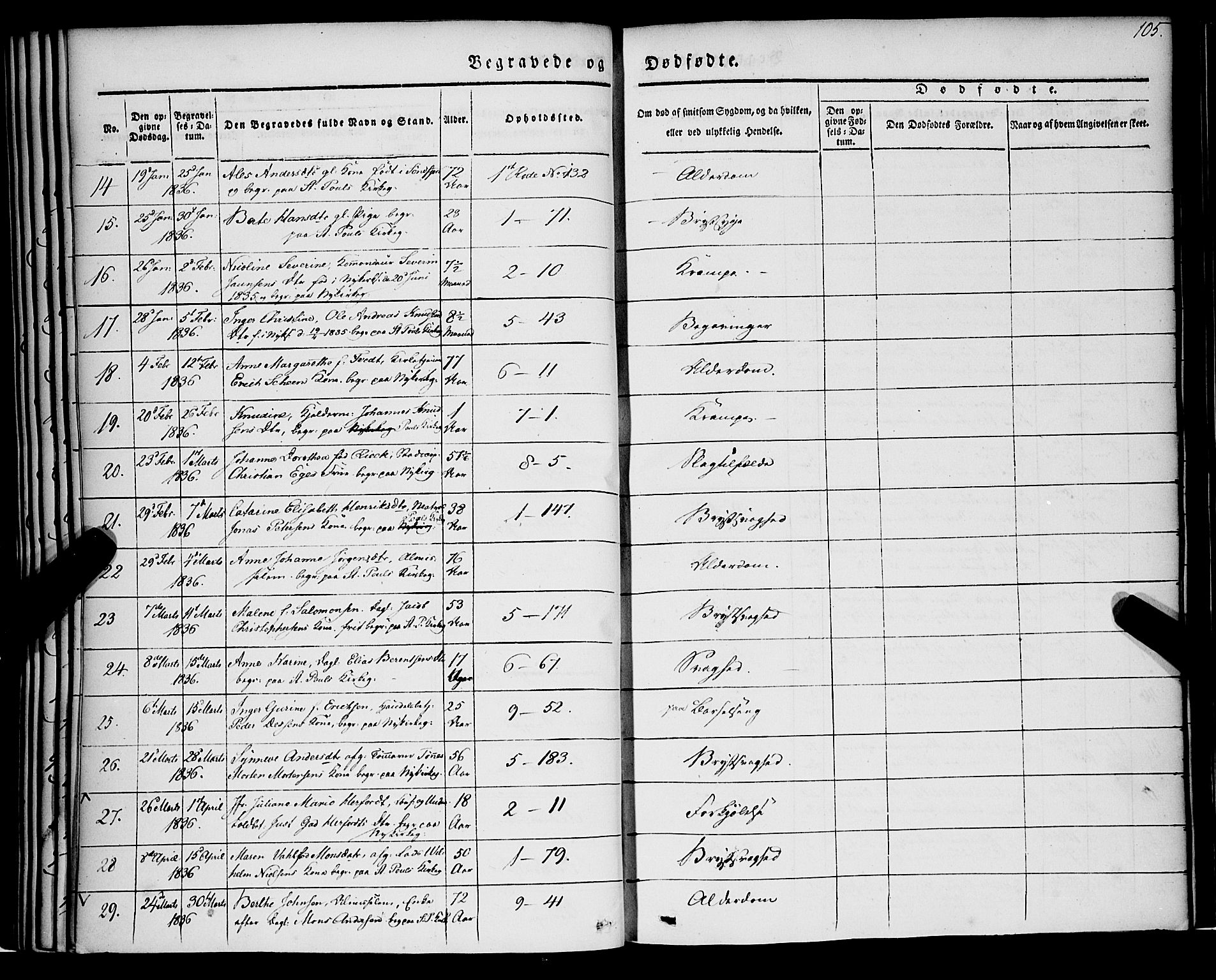 Nykirken Sokneprestembete, SAB/A-77101/H/Haa/L0041: Parish register (official) no. E 1, 1833-1850, p. 105