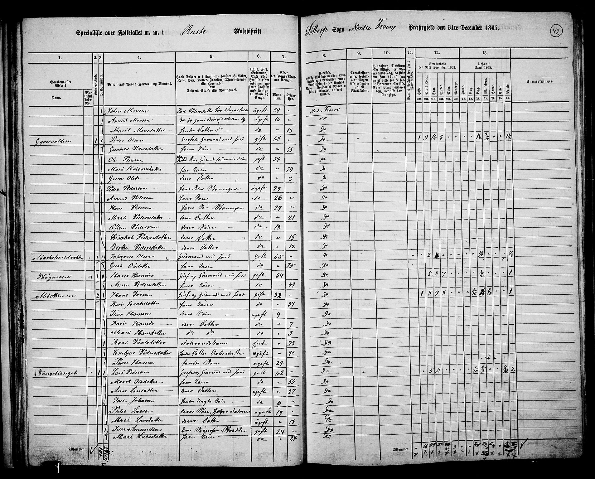 RA, 1865 census for Nord-Fron, 1865, p. 41