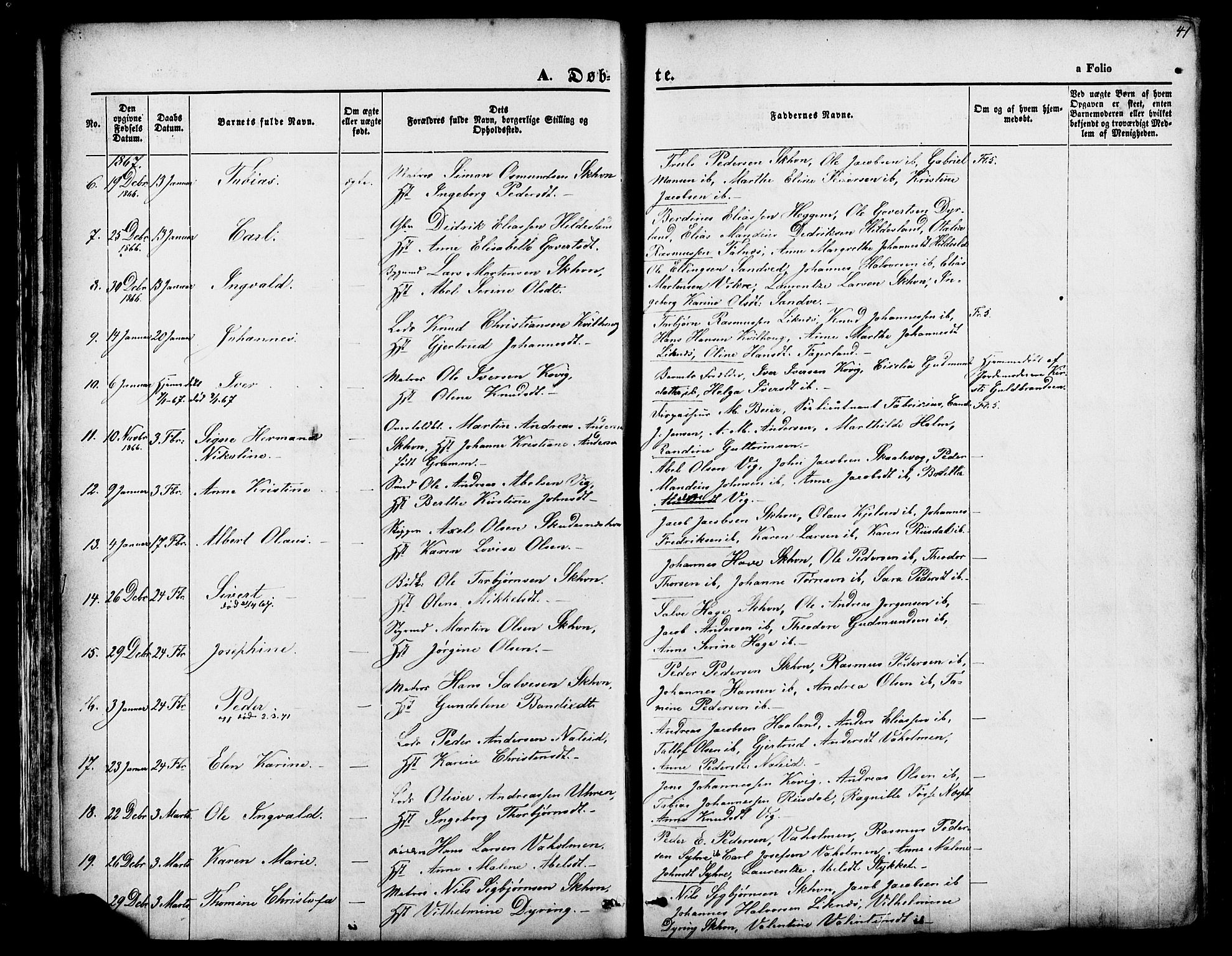Skudenes sokneprestkontor, SAST/A -101849/H/Ha/Haa/L0006: Parish register (official) no. A 4, 1864-1881, p. 41