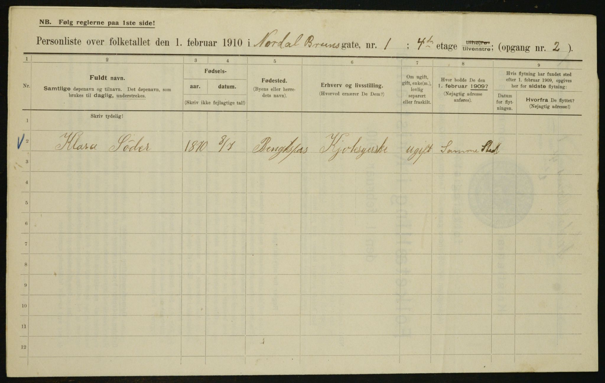 OBA, Municipal Census 1910 for Kristiania, 1910, p. 69687