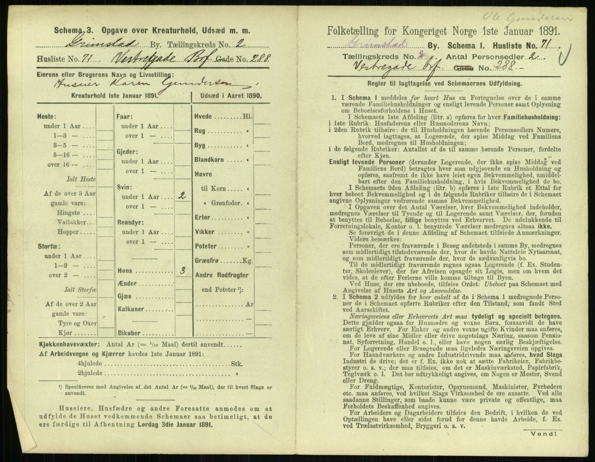 RA, 1891 census for 0904 Grimstad, 1891, p. 296