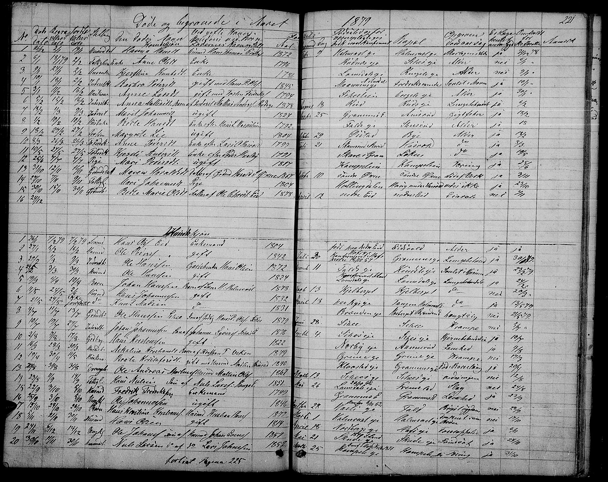 Søndre Land prestekontor, SAH/PREST-122/L/L0001: Parish register (copy) no. 1, 1849-1883, p. 221
