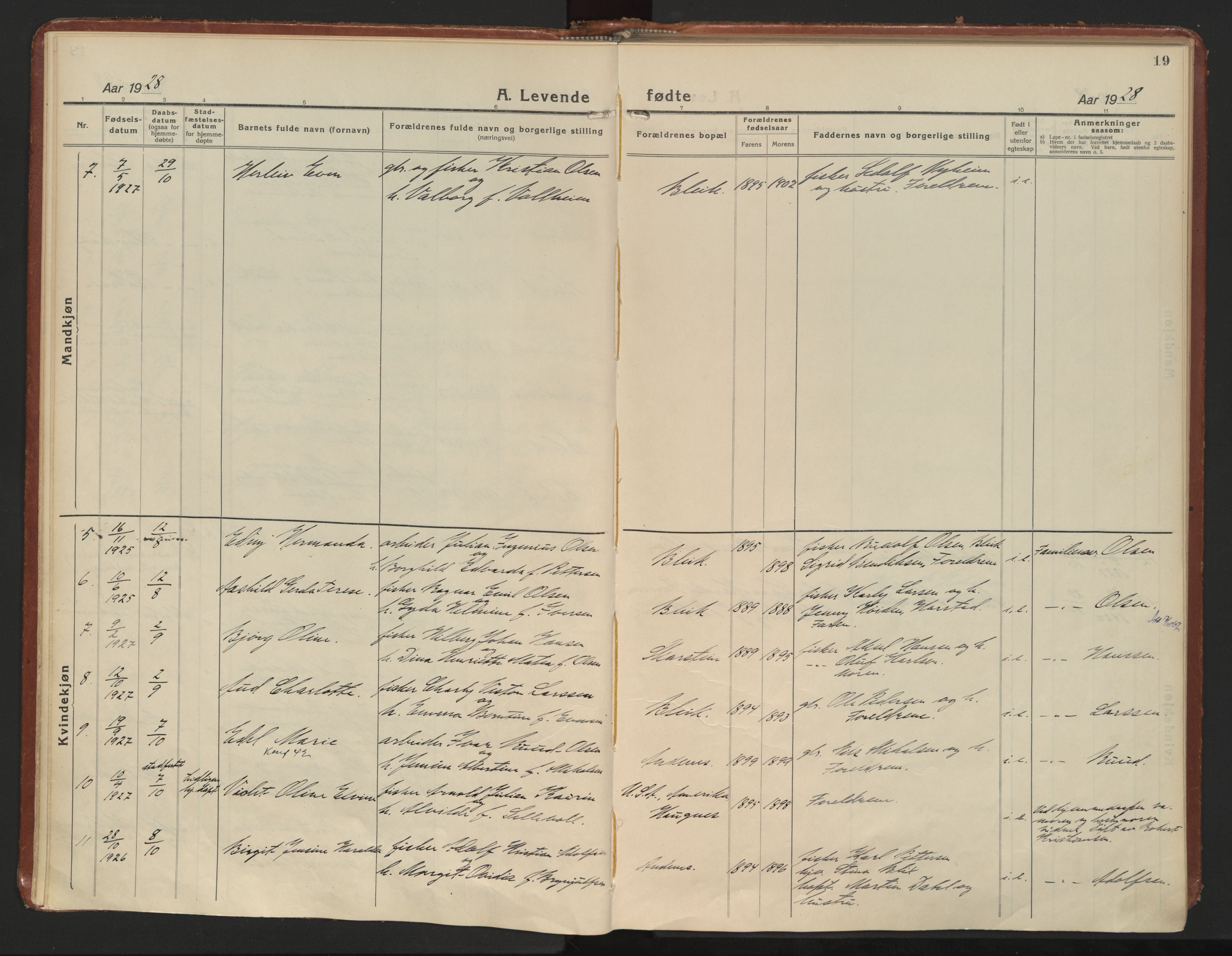 Ministerialprotokoller, klokkerbøker og fødselsregistre - Nordland, AV/SAT-A-1459/899/L1441: Parish register (official) no. 899A09, 1923-1939, p. 19