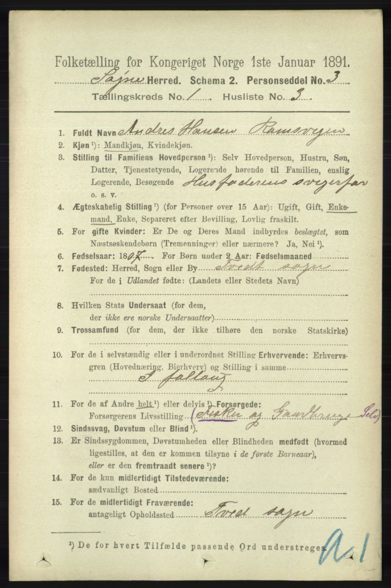 RA, 1891 census for 1018 Søgne, 1891, p. 81