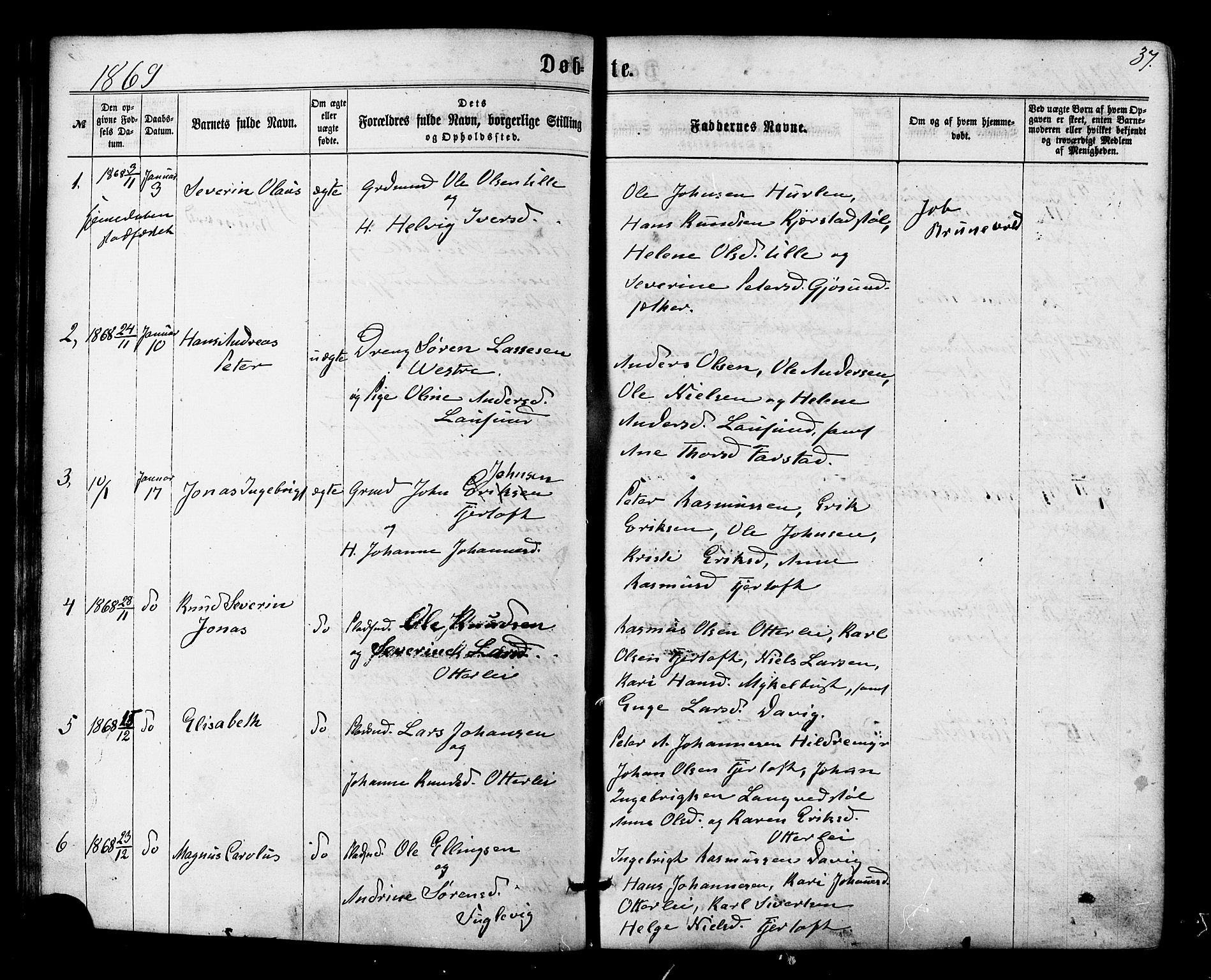 Ministerialprotokoller, klokkerbøker og fødselsregistre - Møre og Romsdal, SAT/A-1454/536/L0498: Parish register (official) no. 536A07, 1862-1875, p. 37