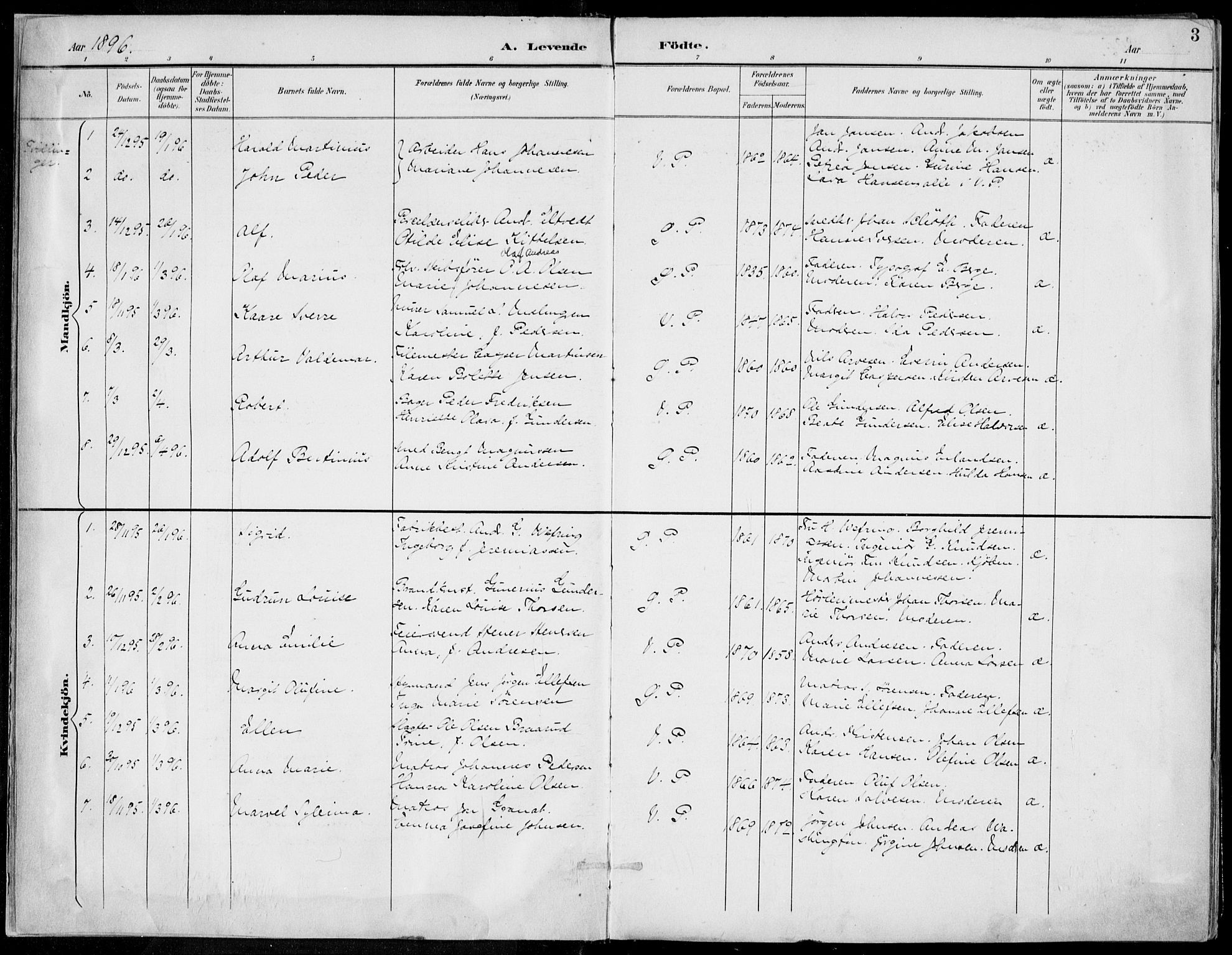Porsgrunn kirkebøker , SAKO/A-104/F/Fa/L0010: Parish register (official) no. 10, 1895-1919, p. 3